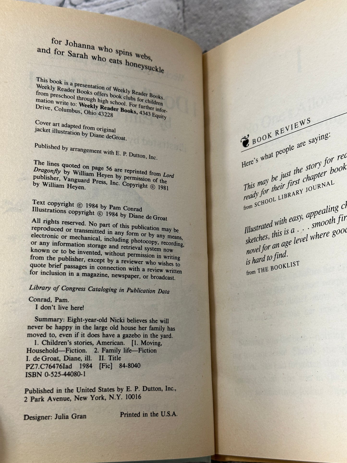 I Don't Live Here! by Pam Conrad [1984 · Weekly Reader Book]