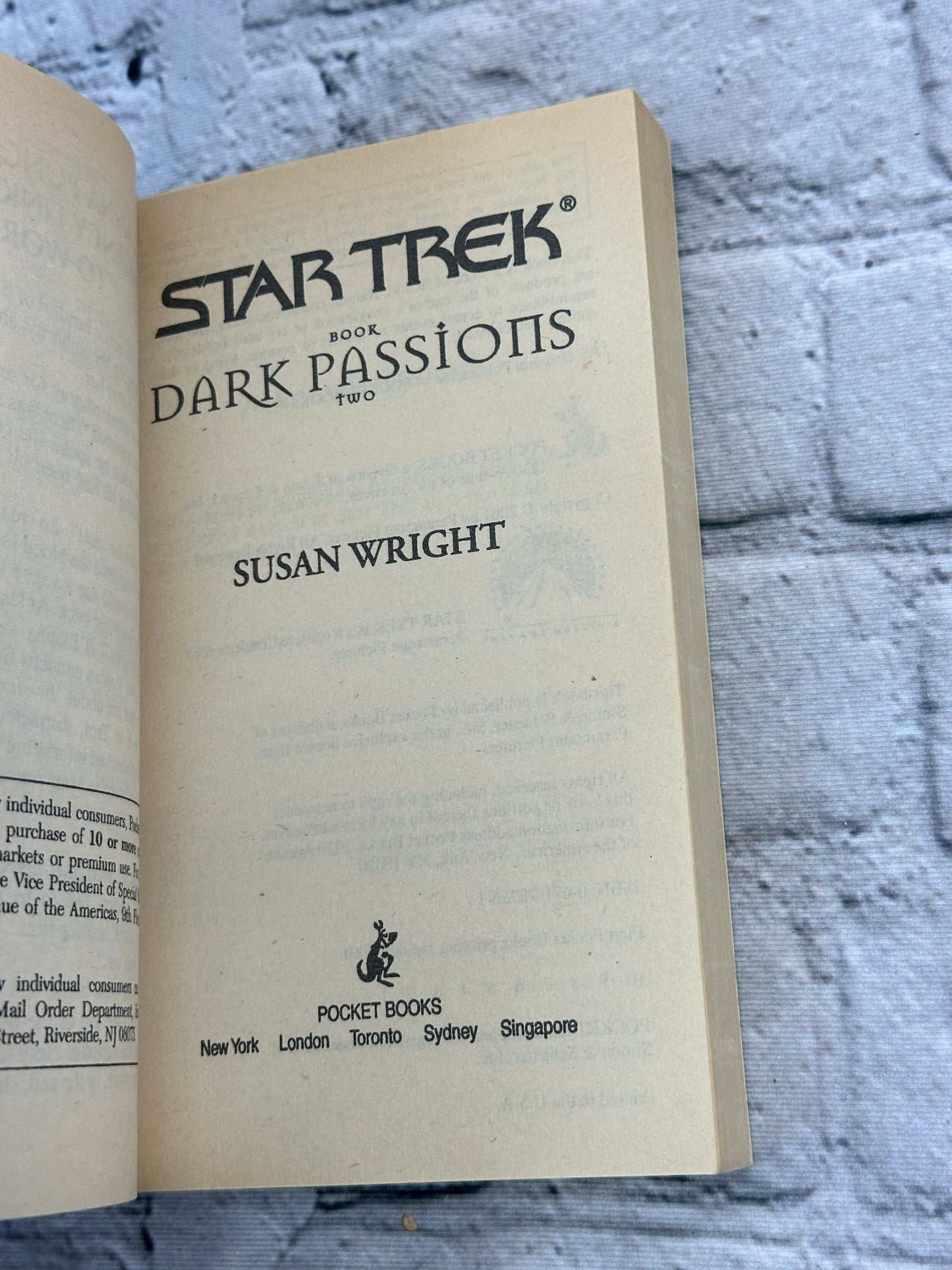 Star Trek Dark Passions Book Two By Susan Wright [2001 · First Printing]