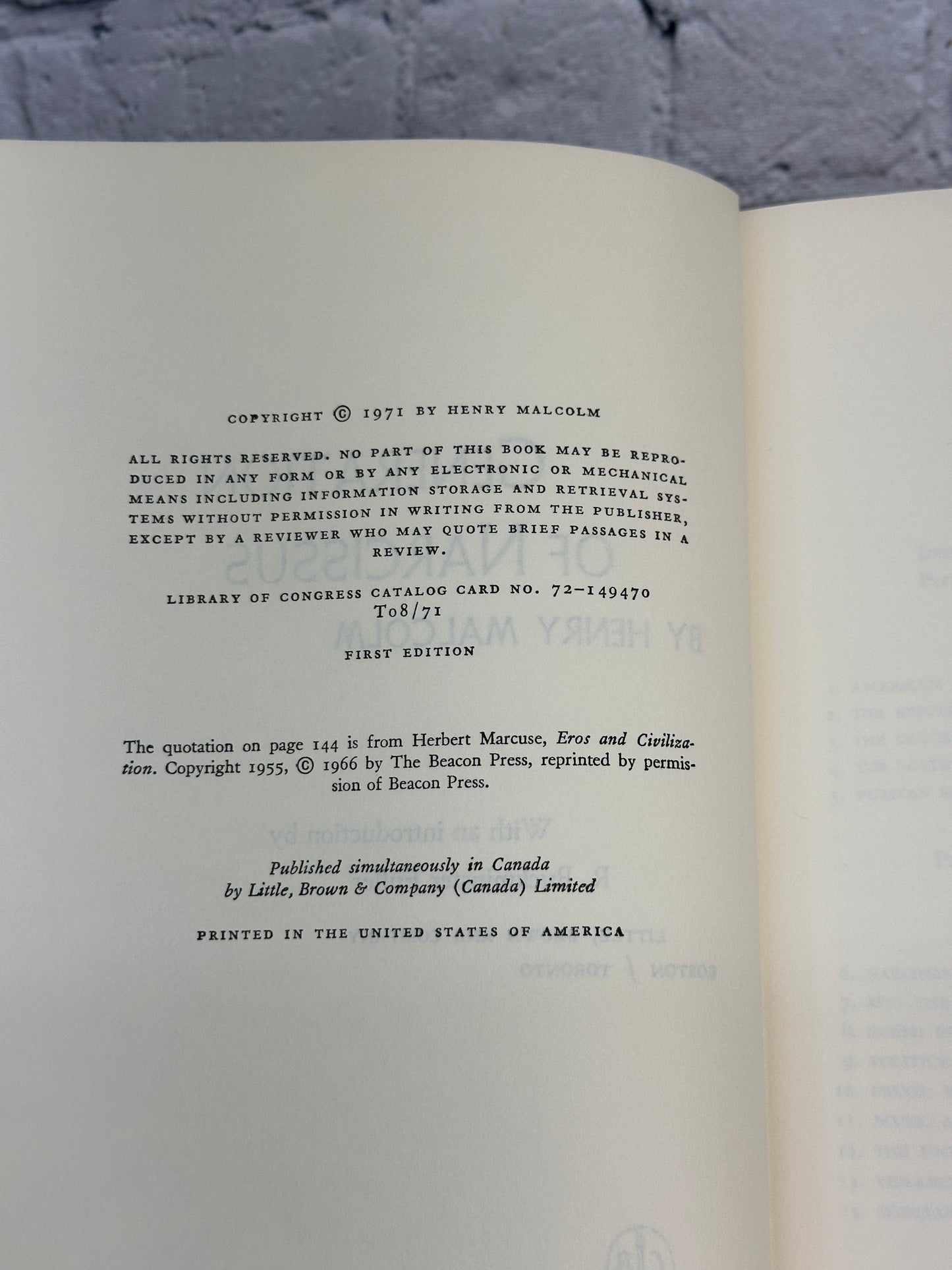 Generation of Narcissus by Henry Malcolm [1971 · 1st Ed.]