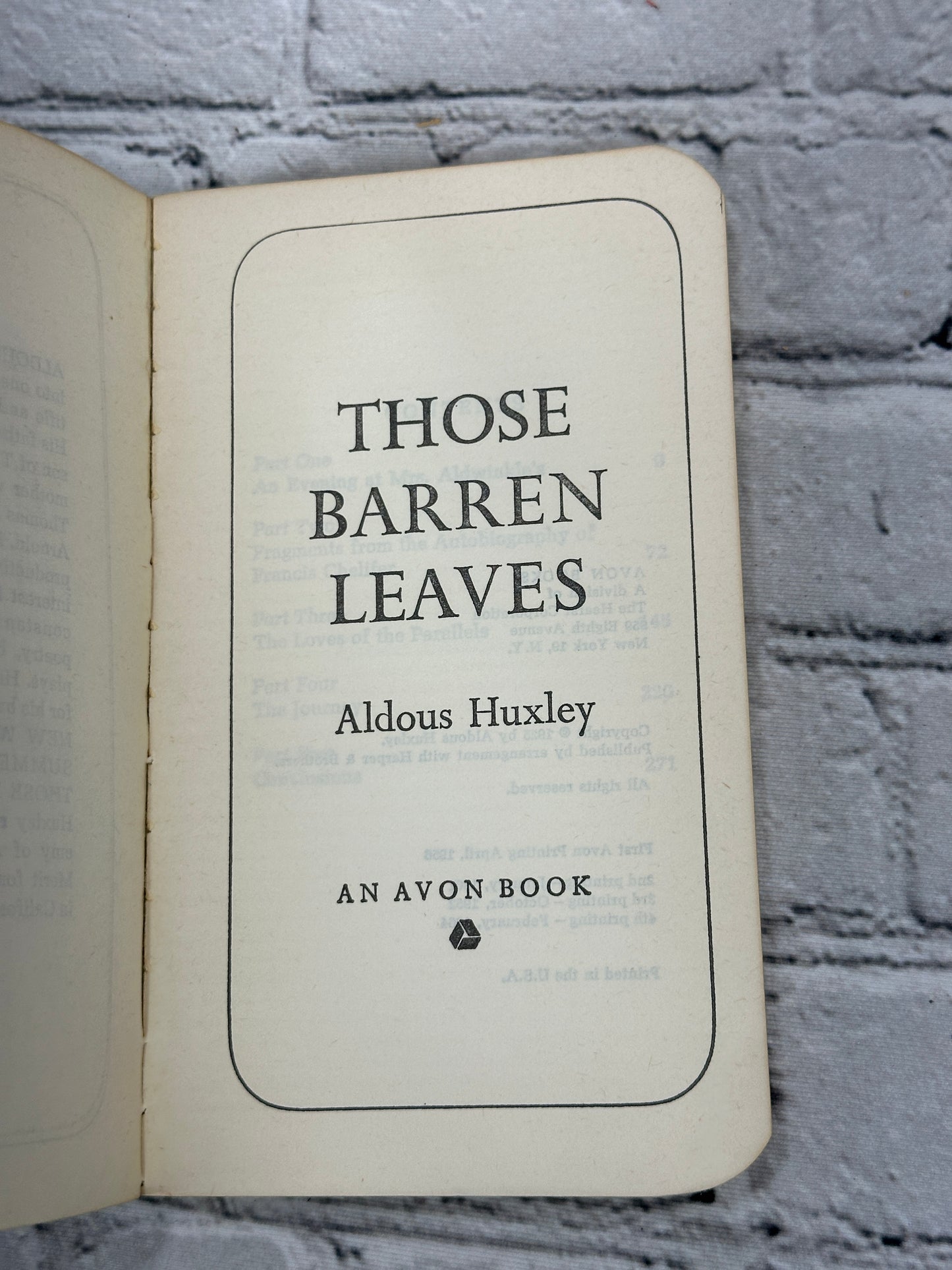 Those Barren Leaves By Aldous Huxley [[Avon · 4th Print · 1964]