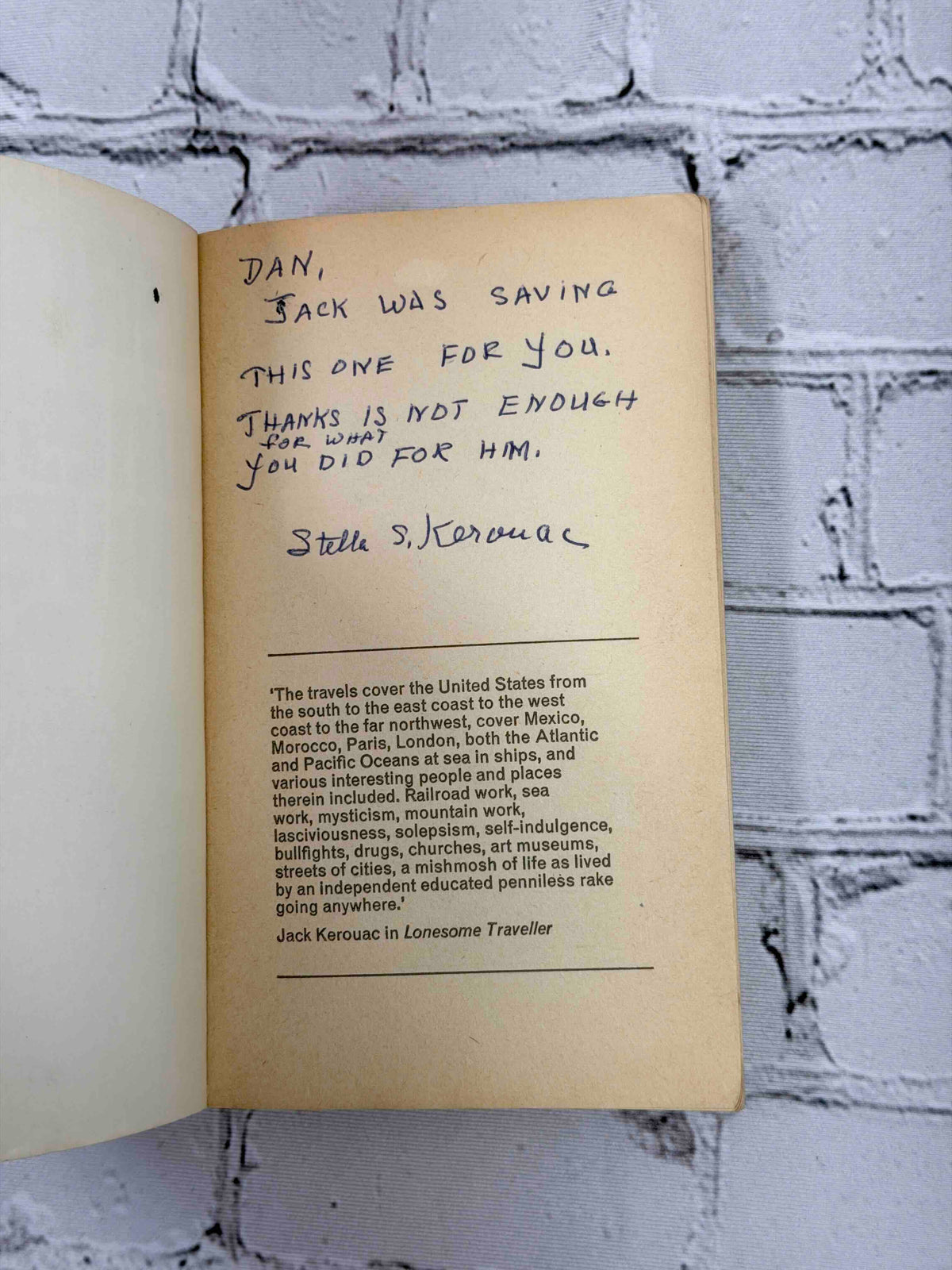 Lonesome Traveller (Signed & Inscribed by Stella Kerouac)