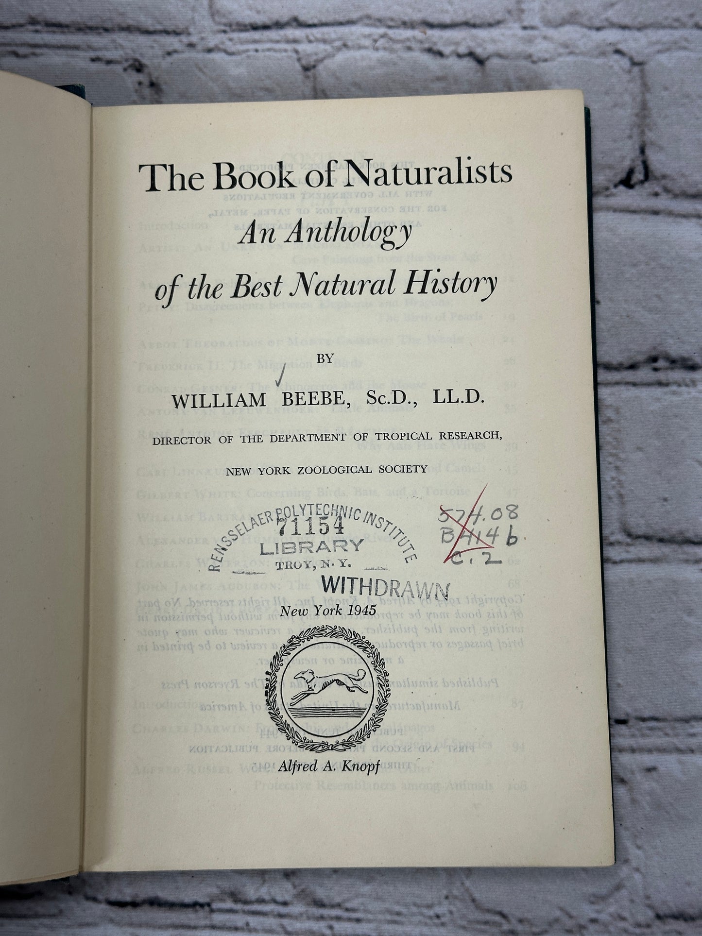 The Book of Naturalists: An Anthology of the Best Natural History by W. Beebe [1945]