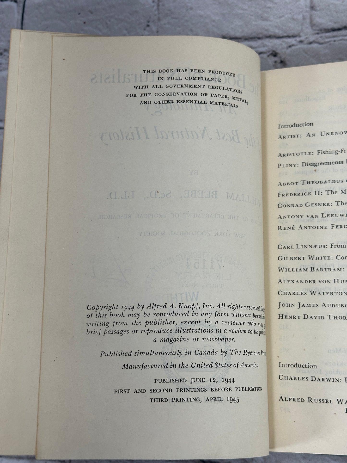 The Book of Naturalists: An Anthology of the Best Natural History by W. Beebe [1945]