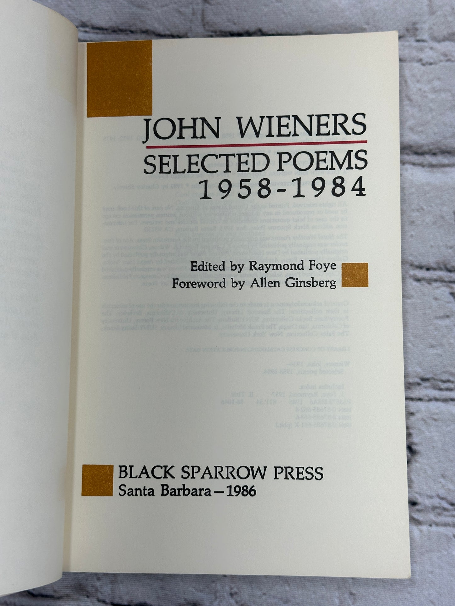 Selected Poems: 1958-1984 by John Wieners [1986]