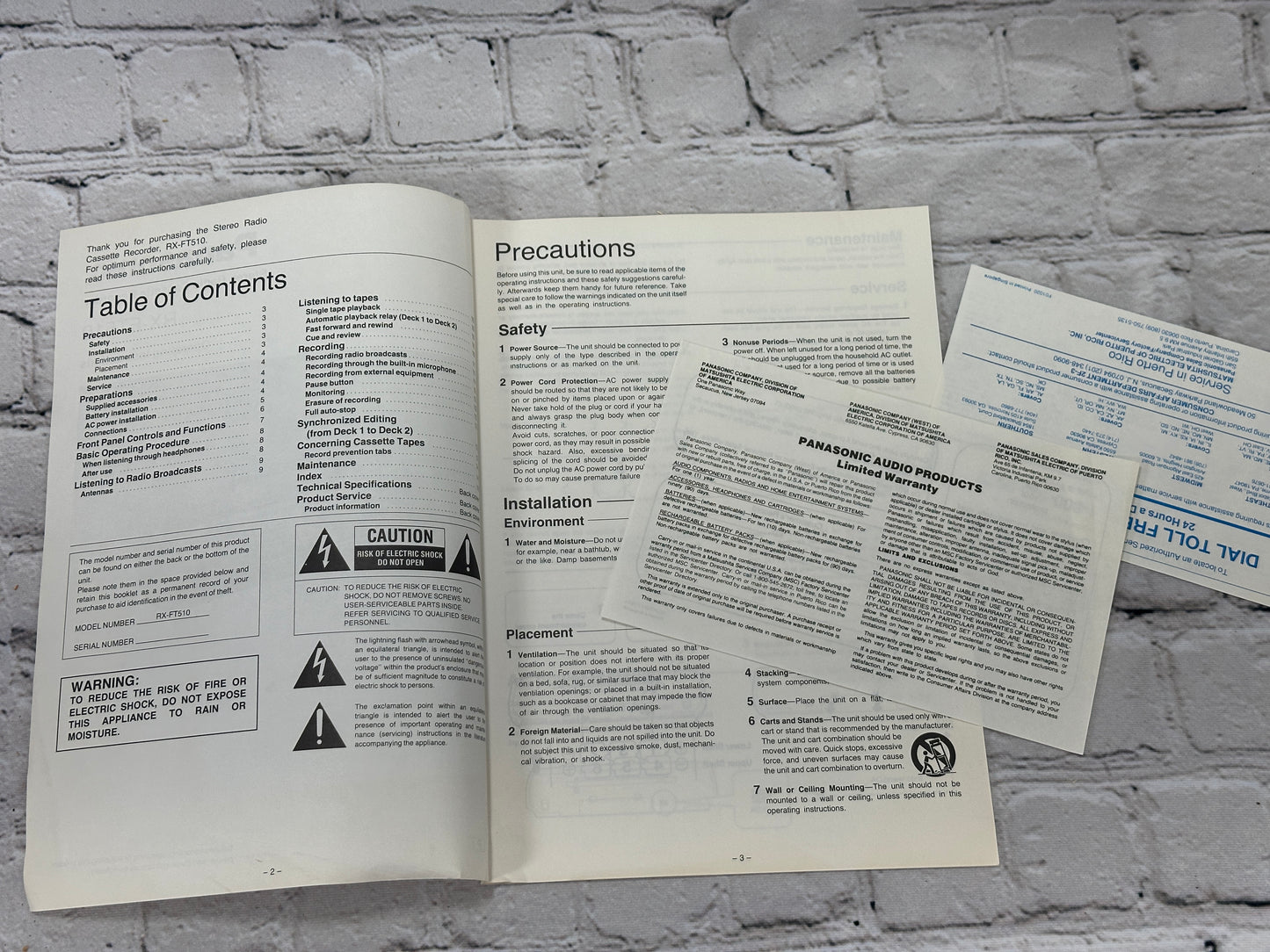 Panasonic RX-FT510 [ Sterio Cassete · Operating Instructions · Manual]