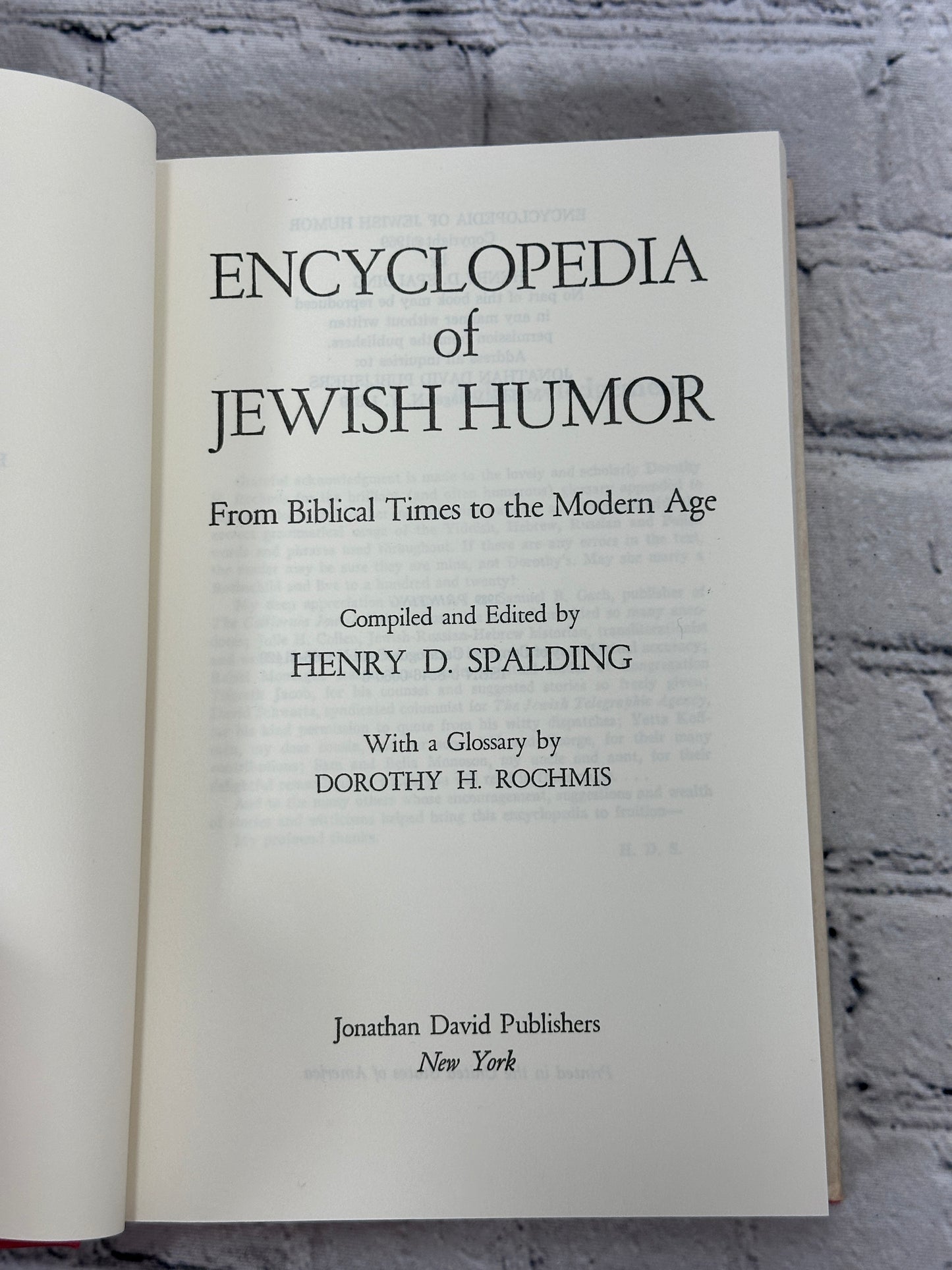 Encyclopedia of Jewish Humor: From Biblical Times to the Modern Age by Henry D. Spalding [1989]