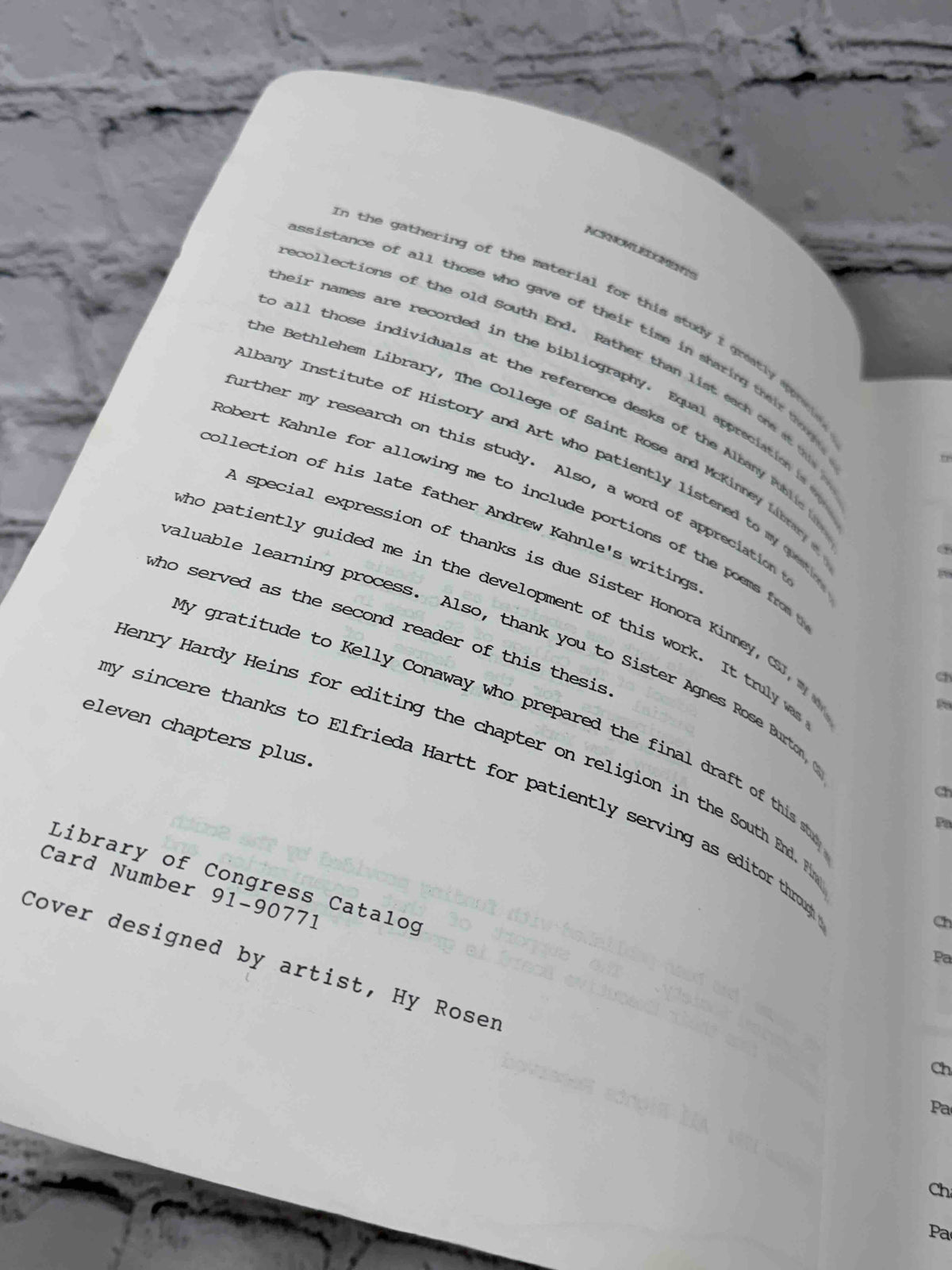 The Texture of a Neighborhood: Albany's South End 1880-1940 by Virginia B. Bowers, 1991 paperback - acknowledgments page