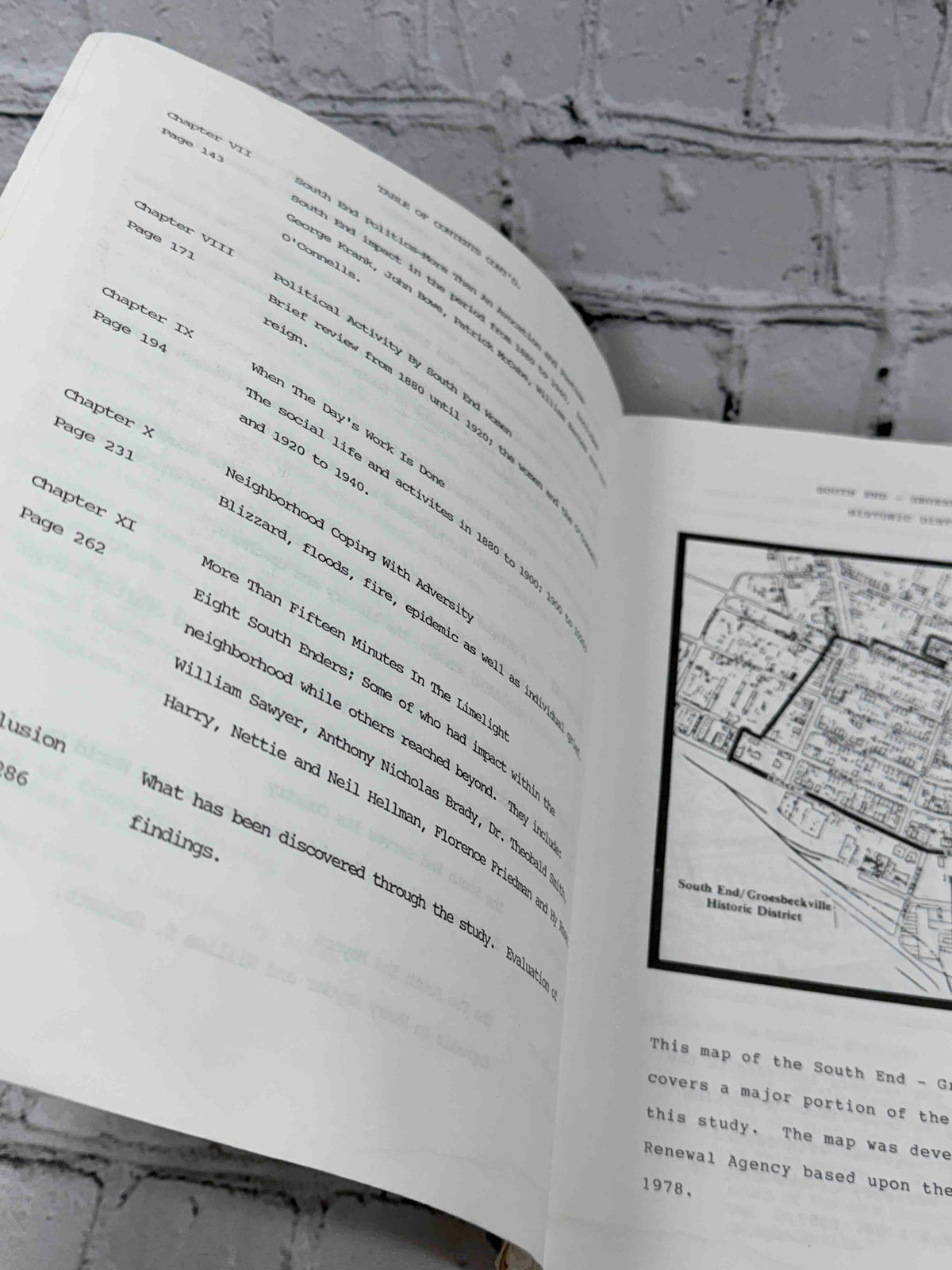 The Texture of a Neighborhood: Albany's South End 1880-1940 by Virginia B. Bowers, 1991 paperback - contents page and map