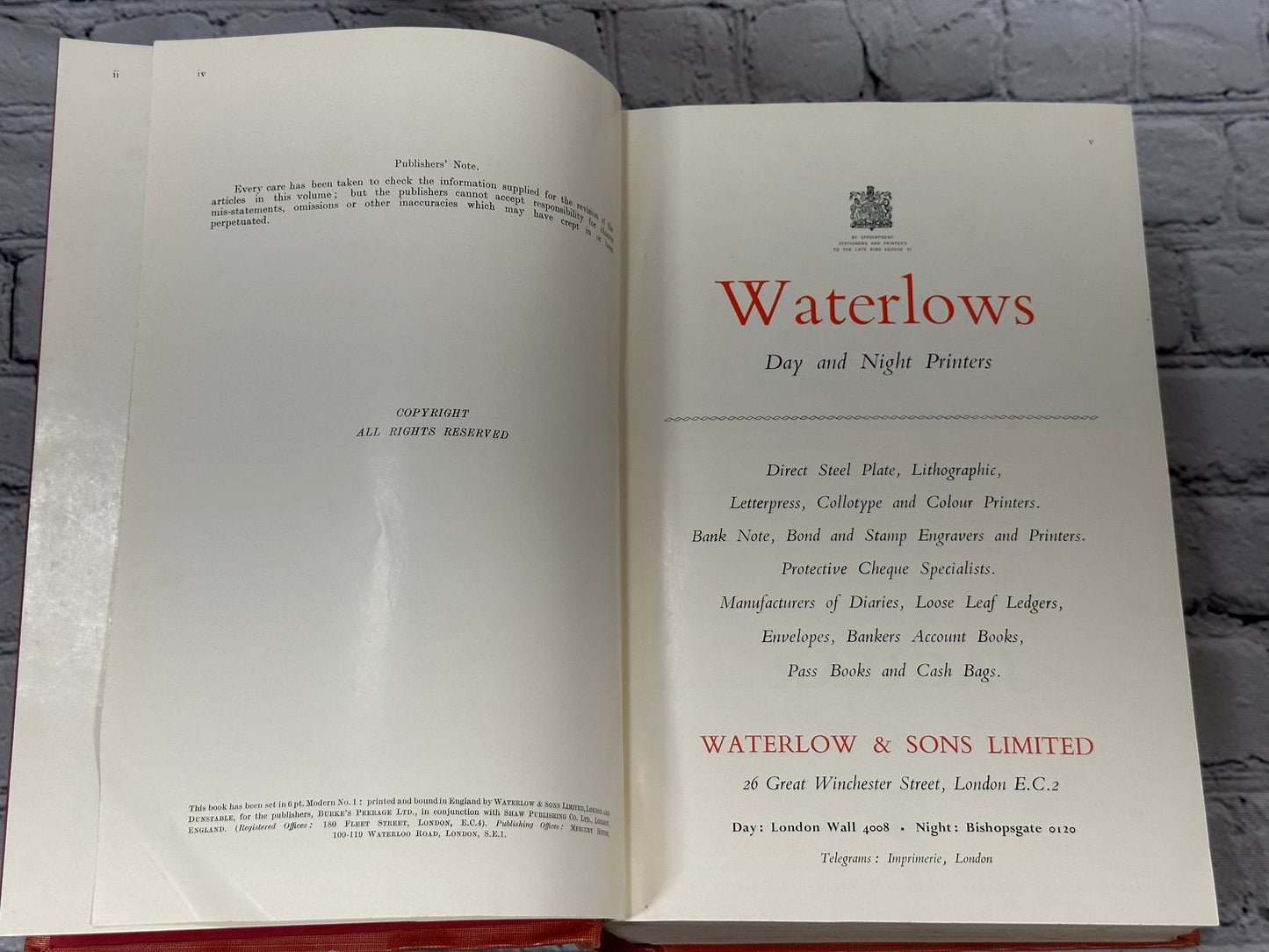 Burke's Genealogical & Heraldic History of of the Peerage 102nd Edition [1959]