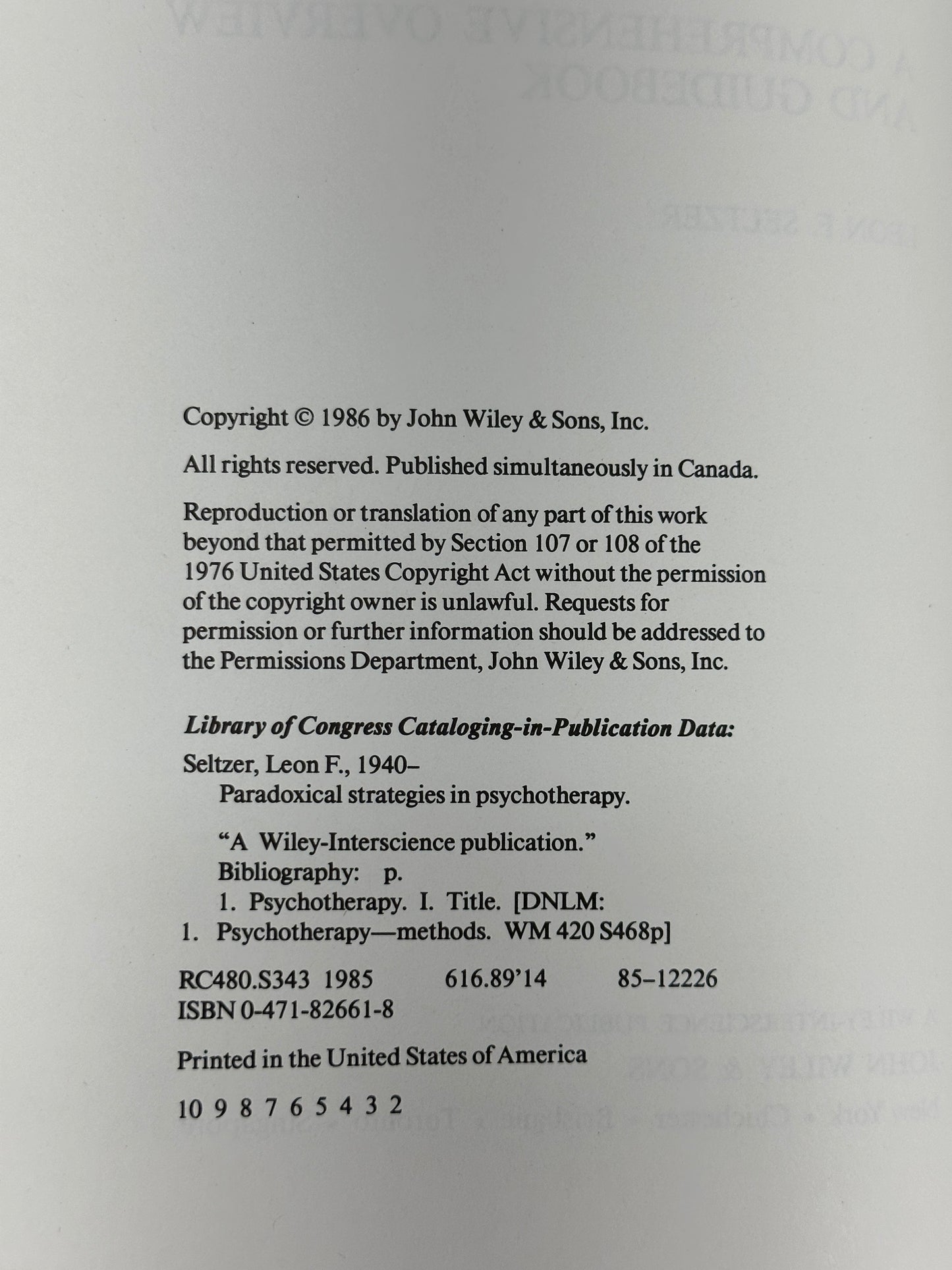 Paradoxical Strategies in Psychotherapy by Leon F. Seltzer [1986 · 2nd Printing]