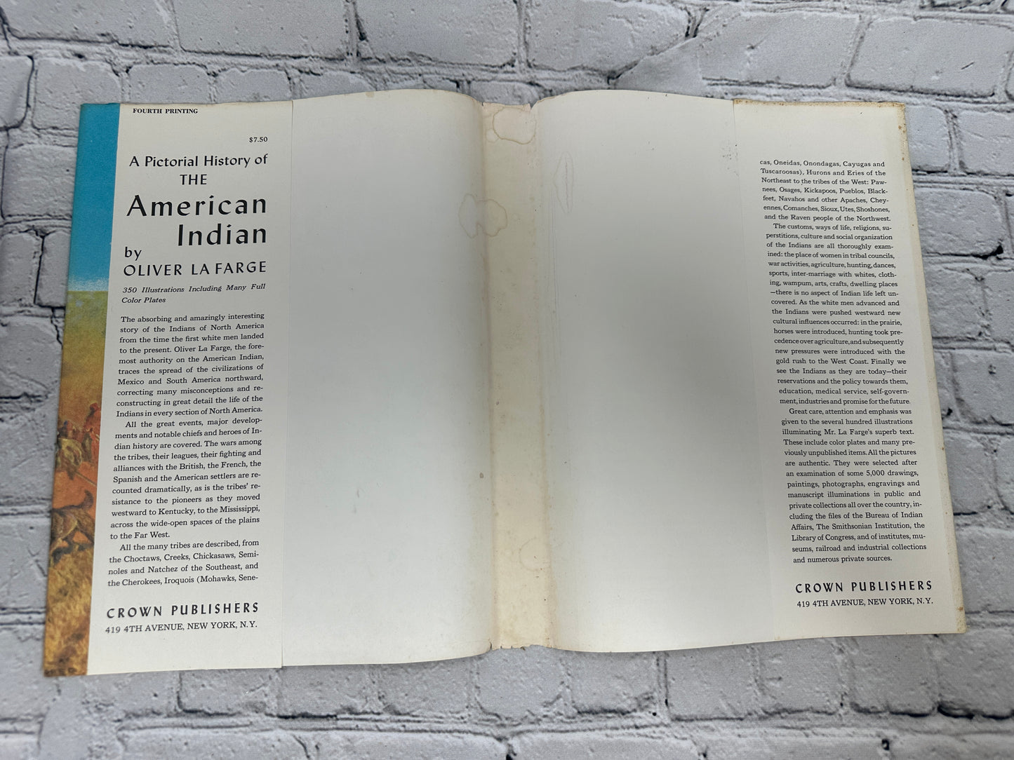 A Pictorial History of the American Indian by Oliver La Farge [1959]