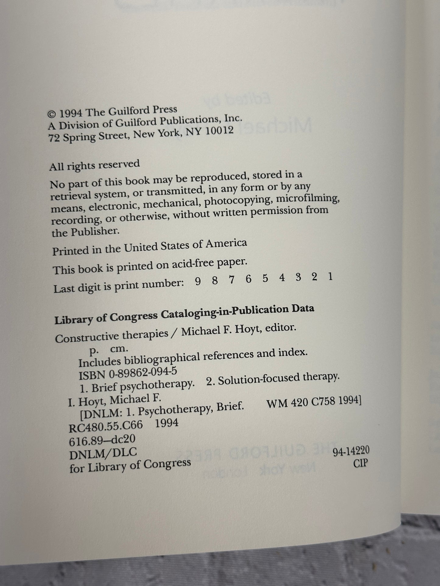 Constructive Therapies edited by Michael F. Hoyt [1994 · First Printing]