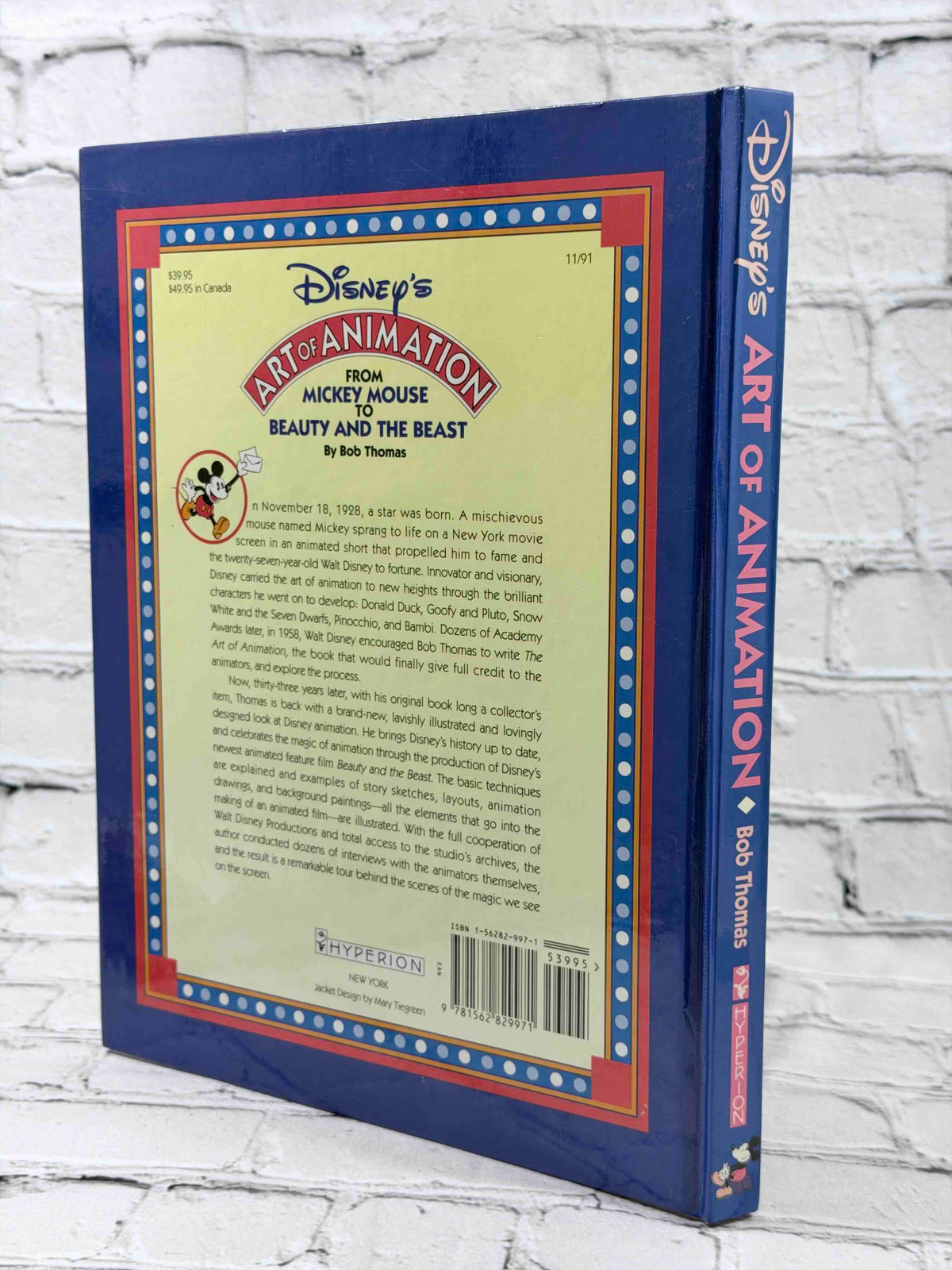 Disney's Art of Animation by Bob Thomas, 1991 Hyperion hardcover - rear cover and spine