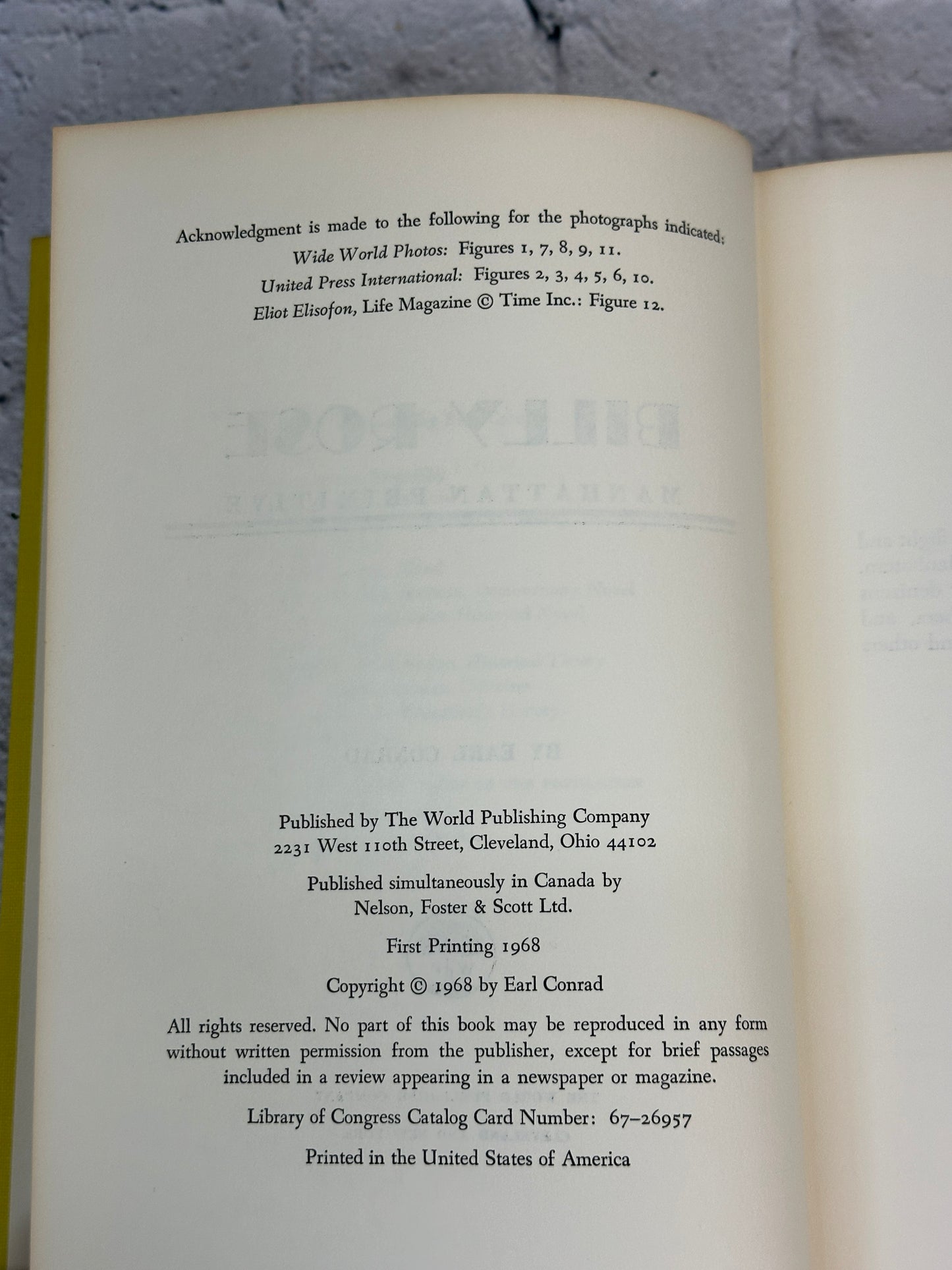 Billy Rose: Manhattan Primitive By Earl Conrad [1968 · First Printing]