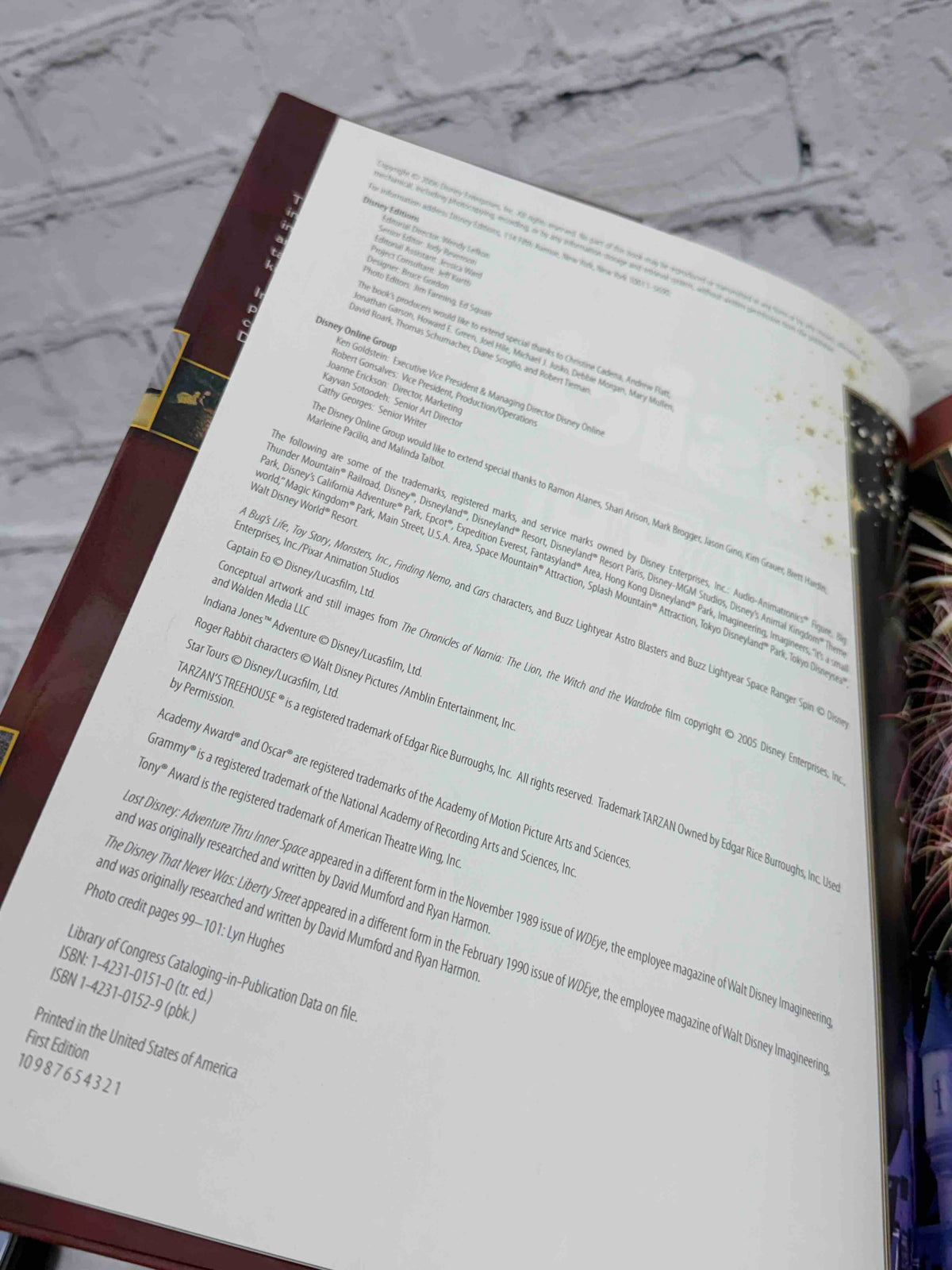 Disney Insider Yearbook: 2005 Year in Review, 2006 hardcover - copyright page