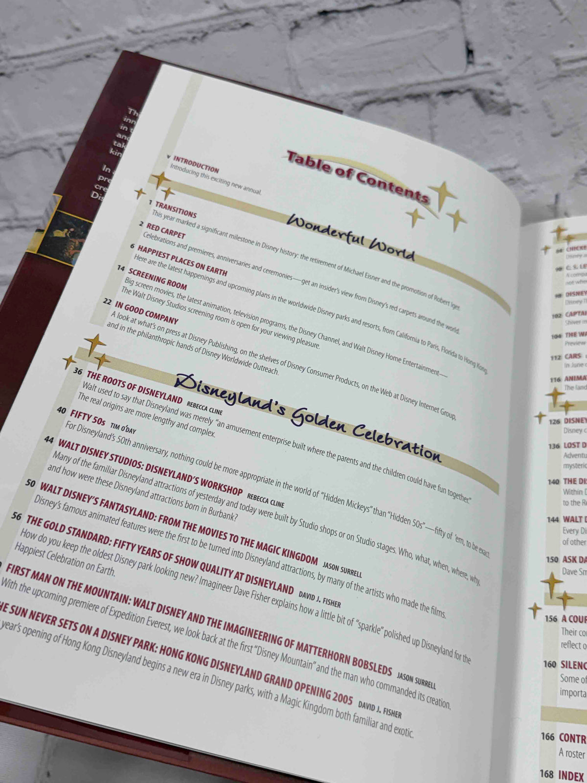 Disney Insider Yearbook: 2005 Year in Review, 2006 hardcover - contents page