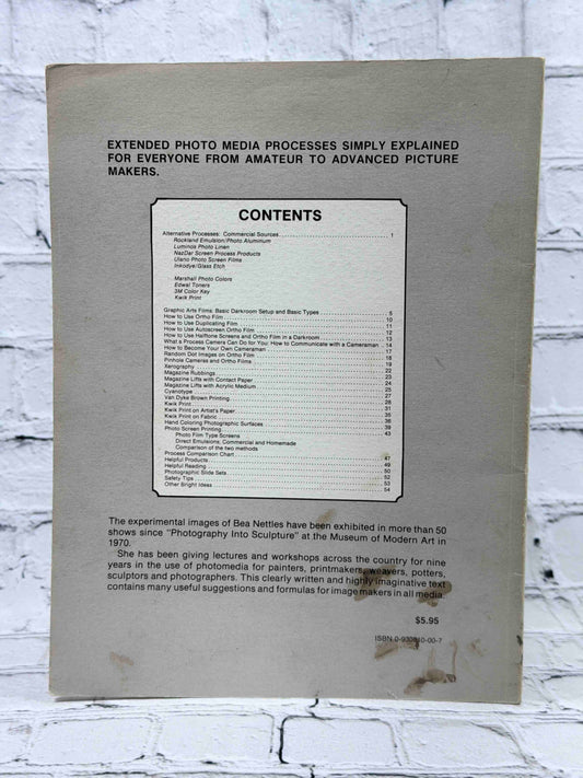 Breaking the Rules: A Photo Media Cookbook by Bea Nettles, 1977 paperback - rear cover showing stains