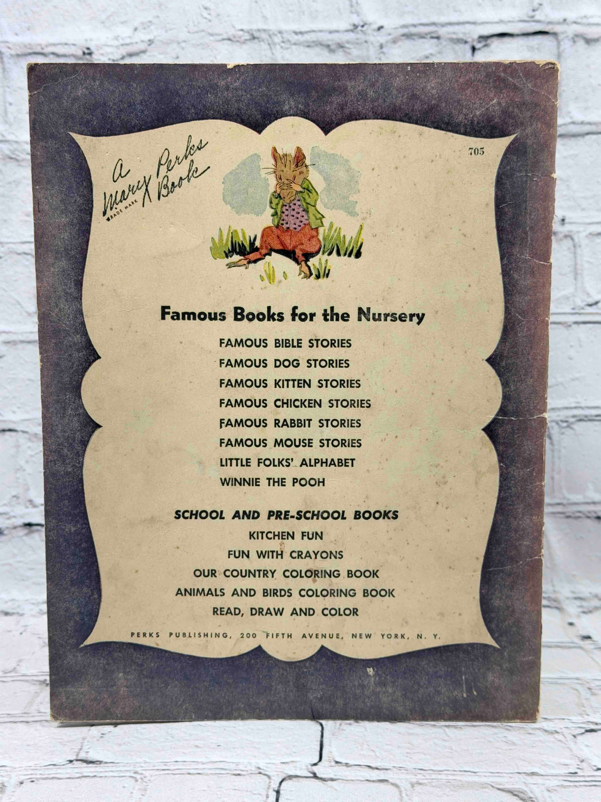 Famous Mouse Stories, 1944 Perks Publishing picture book - rear cover