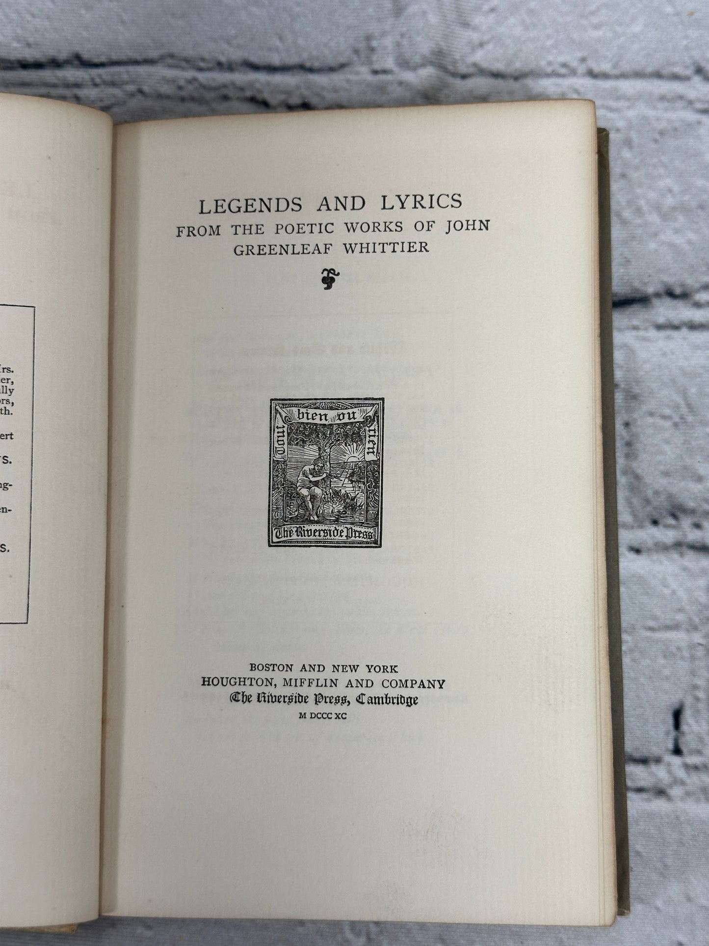 Legends and Lyrics from the Poetic Works By John Greenleaf Whittier [1890]