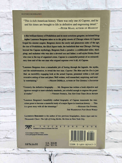 Capone: The Man and the Era by Laurence Bergreen, 1996 Touchstone paperback - rear cover