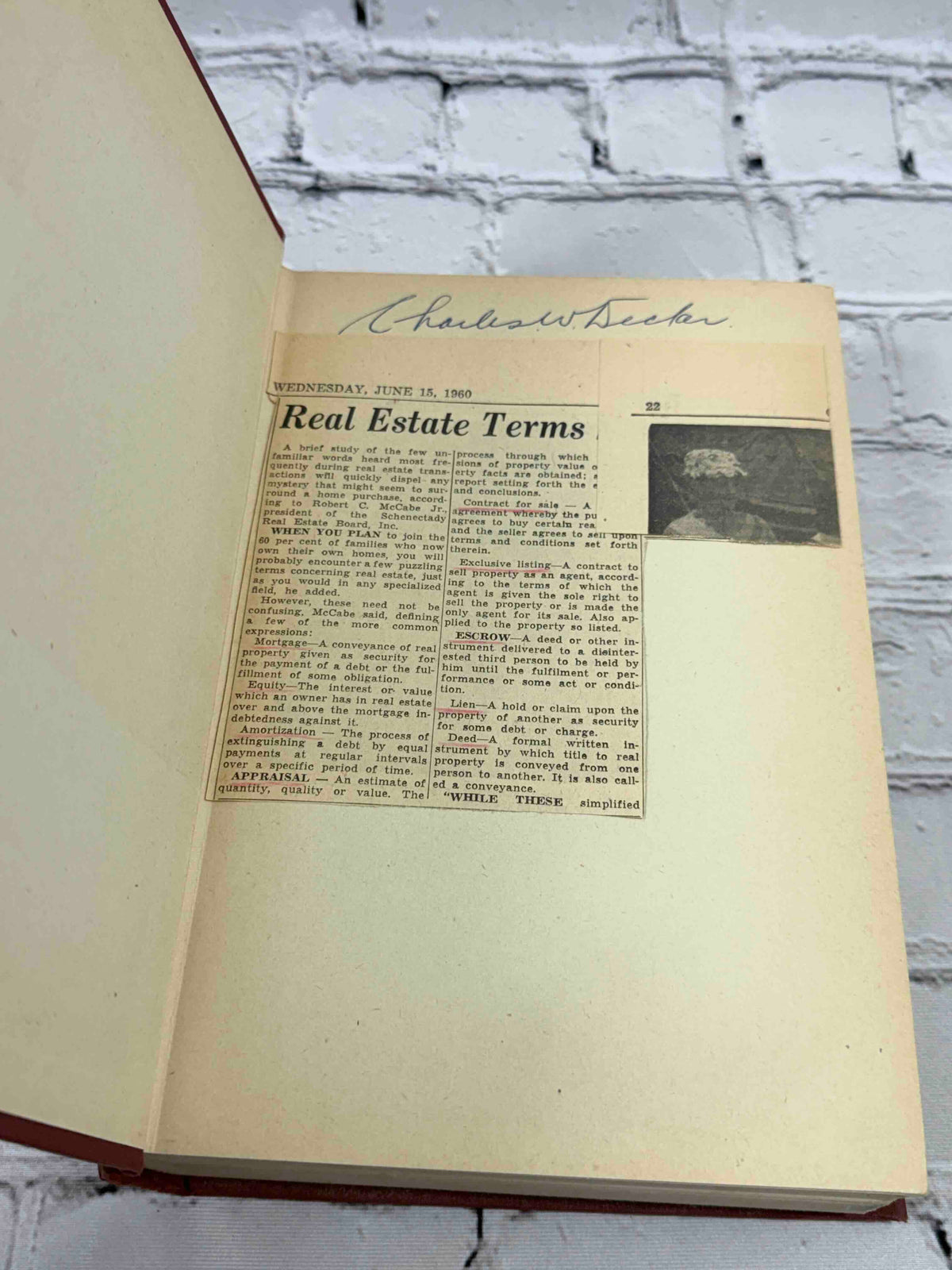 Selling Real Estate by Stanley L. McMichael, 1947 Prentice-Hall hardcover - owner signature and 1960 newspaper clipping