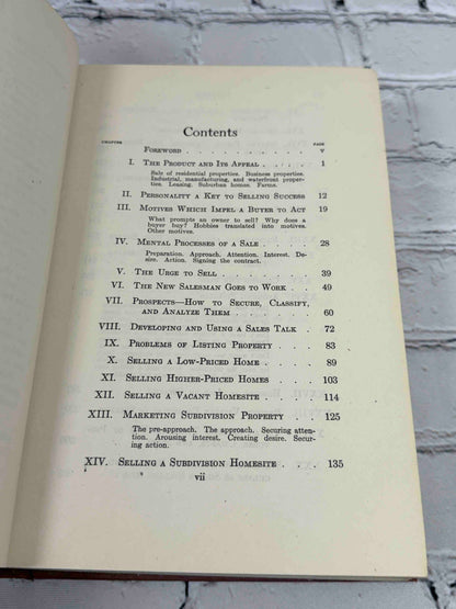 Selling Real Estate by Stanley L. McMichael, 1947 Prentice-Hall hardcover - contents