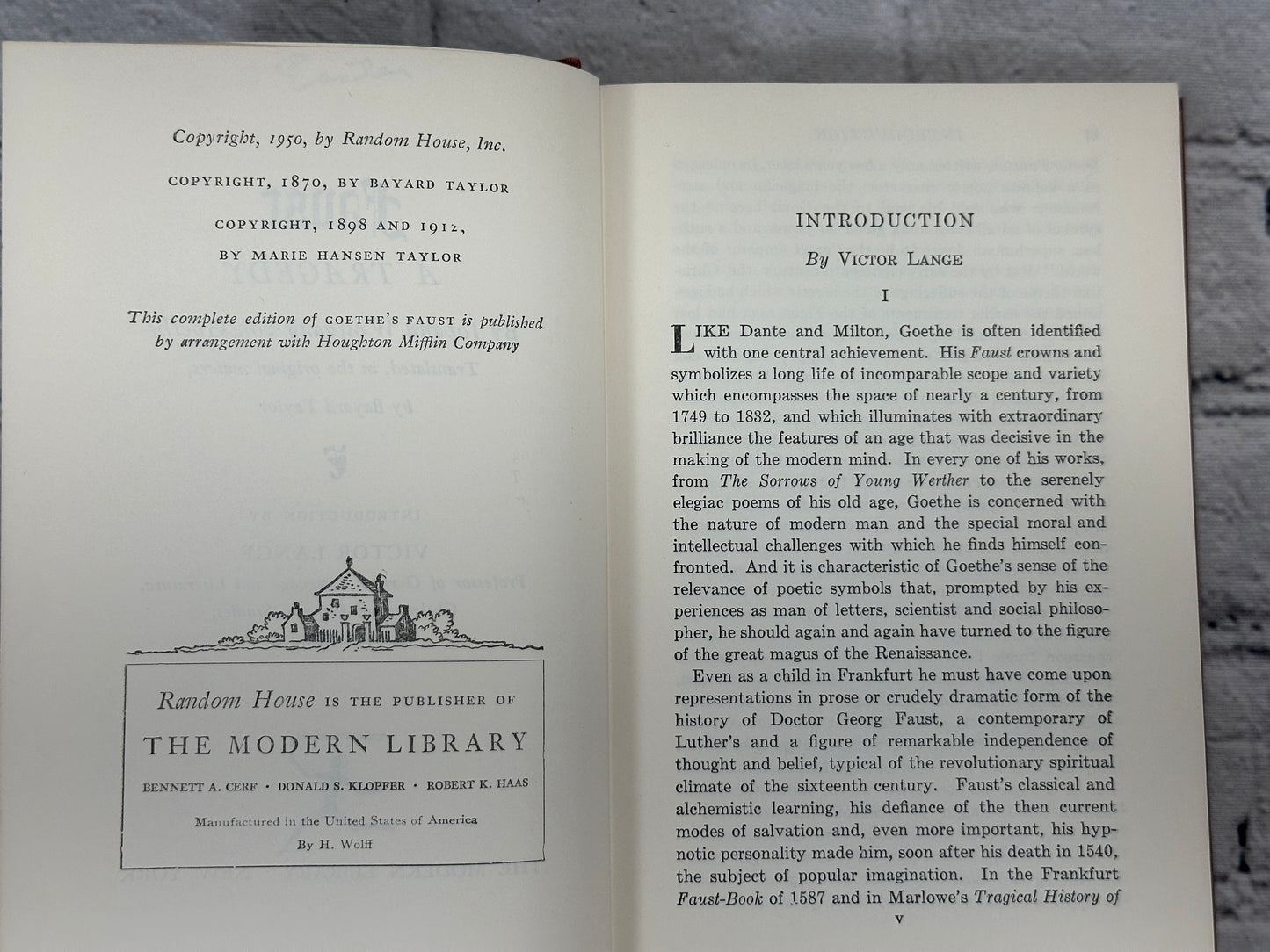 Faust By J. W. Von Goethe [Modern Library · 1950]