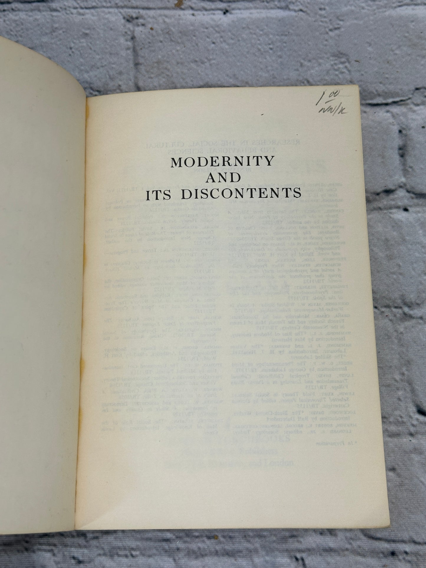 Modernity and its Discontents: French Society and..by Cesar Grana [1967]