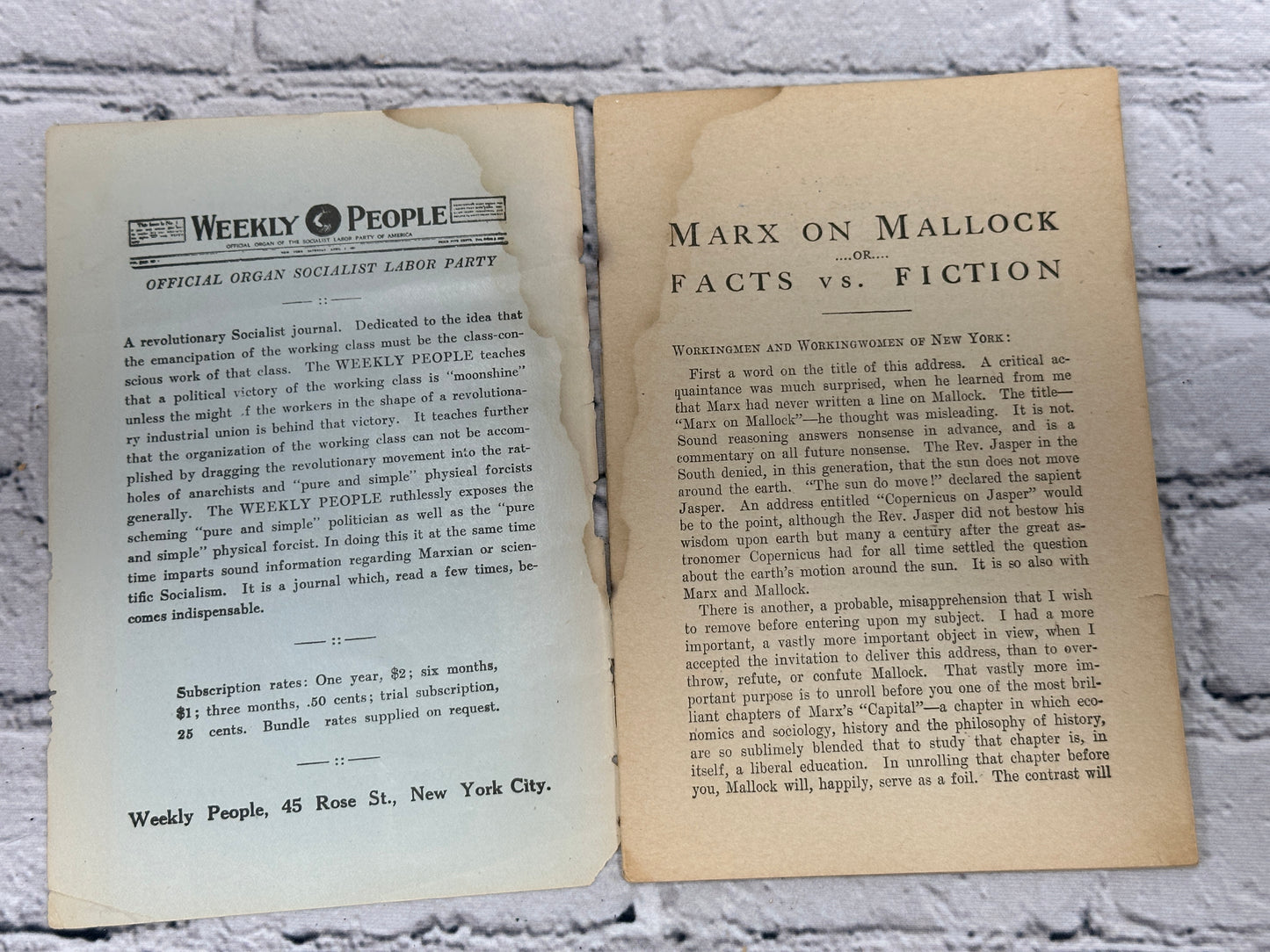 Socialist Labor Party, Marx on Mallock By Daniel De Leon, Eugene Debs [Lot of 6 · 1925, 1936, 1944-1946]