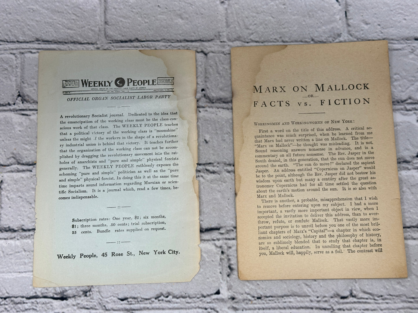 Socialist Labor Party, Marx on Mallock By Daniel De Leon, Eugene Debs [Lot of 6 · 1925, 1936, 1944-1946]