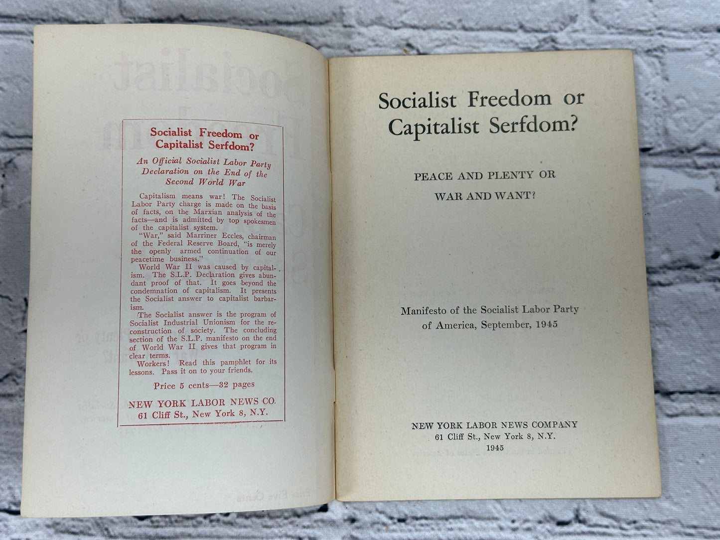 Socialist Labor Party, Marx on Mallock By Daniel De Leon, Eugene Debs [Lot of 6 · 1925, 1936, 1944-1946]