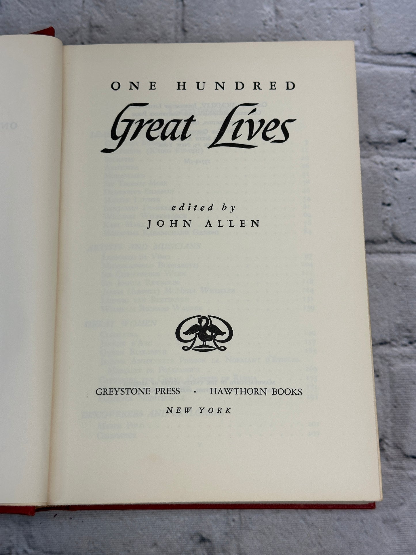 One Hundred Great Lives by John Allen [1948]