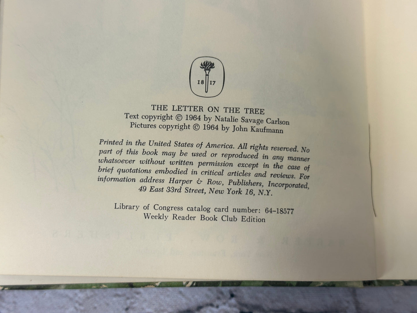 The Letter on the Tree by Natalie Savage Carlson [1964 · Weekly Reader]