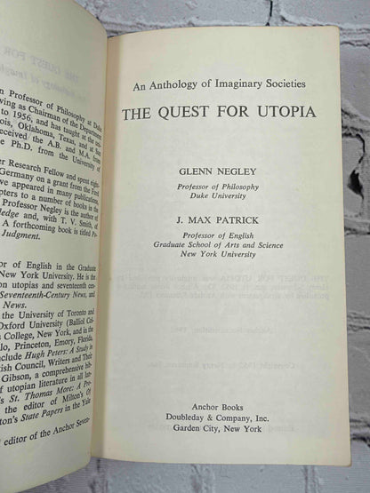 The Quest for Utopia by Glenn Negley and J. Max Patrick, 1962 Anchor Books Paperback - title page