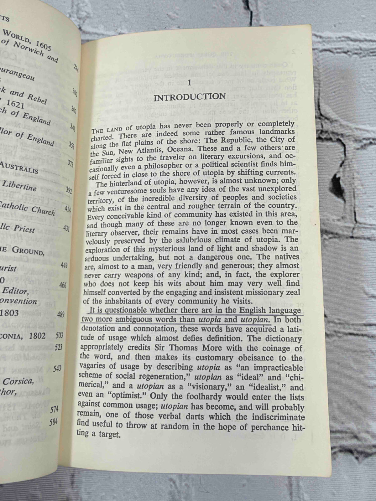 The Quest for Utopia by Glenn Negley and J. Max Patrick, 1962 Anchor Books Paperback - introduction with underlining