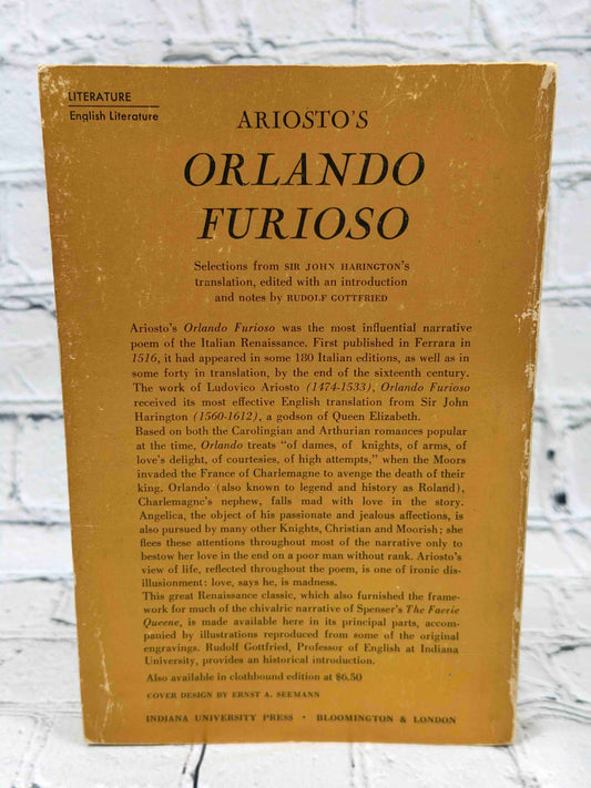 Ariosto's Orlando Furioso by Ludovico Ariosto, 1966 Indiana University Press Paperback - back cover