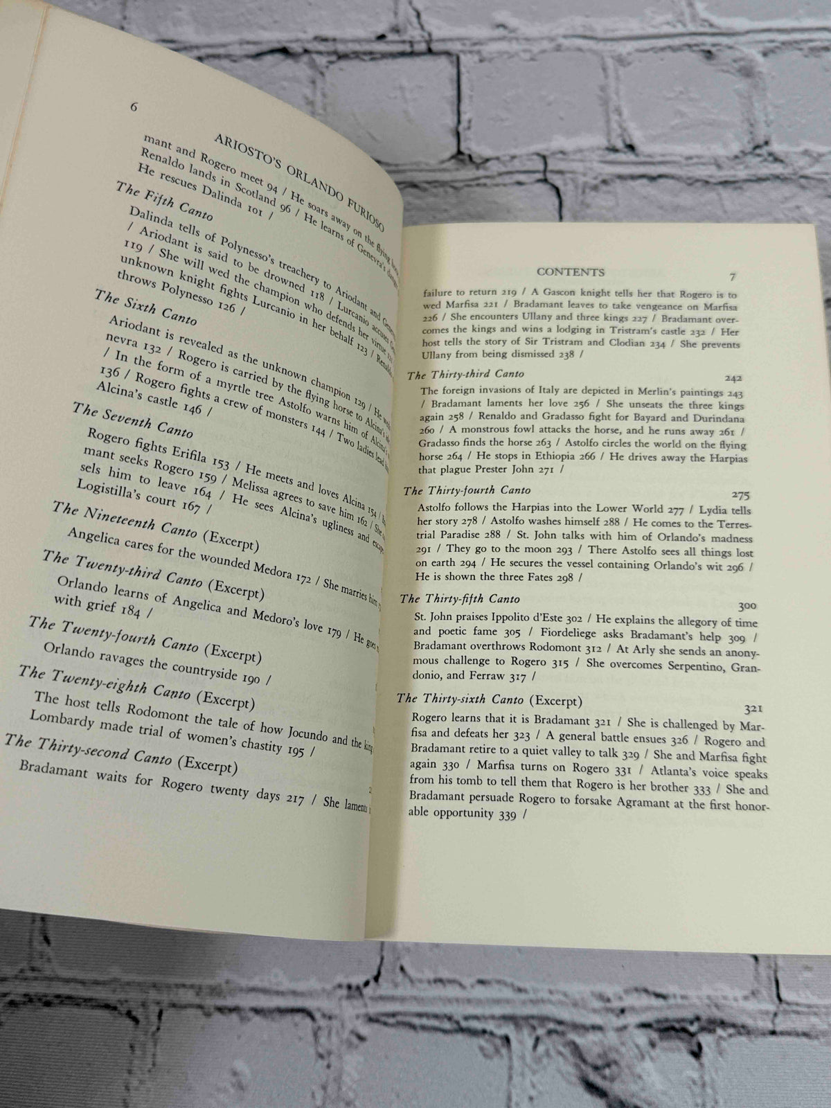 Ariosto's Orlando Furioso by Ludovico Ariosto, 1966 Indiana University Press Paperback - contents