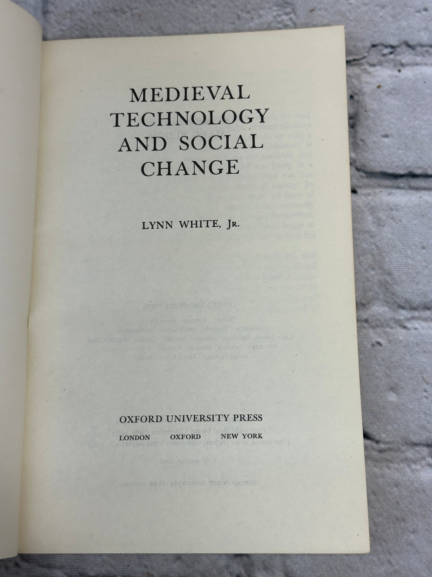 Medieval Technology and Social Change by Lynn White Jr. [1968]