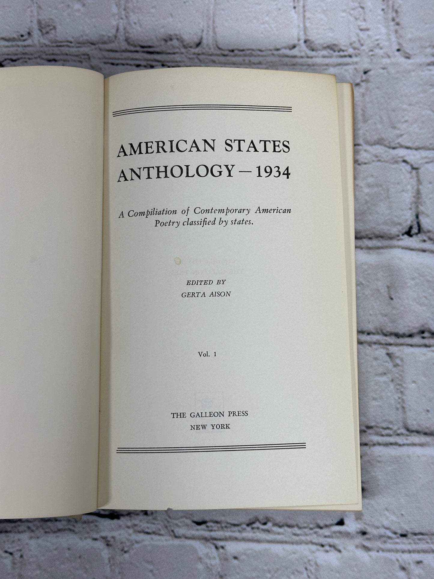 American States Anthology 1934 Vol I & II By Gerta Aison [2 Volume Set · 1935]