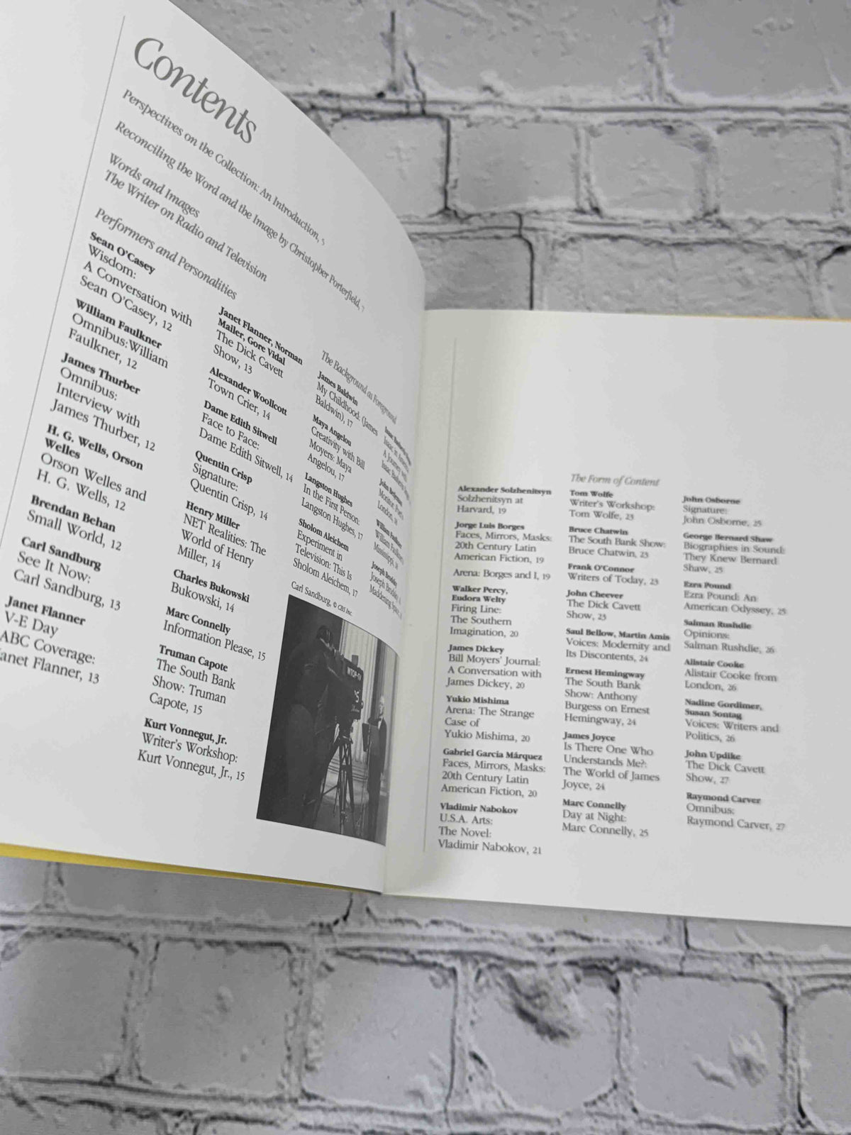 Words and Images: The Writer on Radio and Television by Christopher Porterfield, 1992 Museum of Television & Radio Paperback - contents