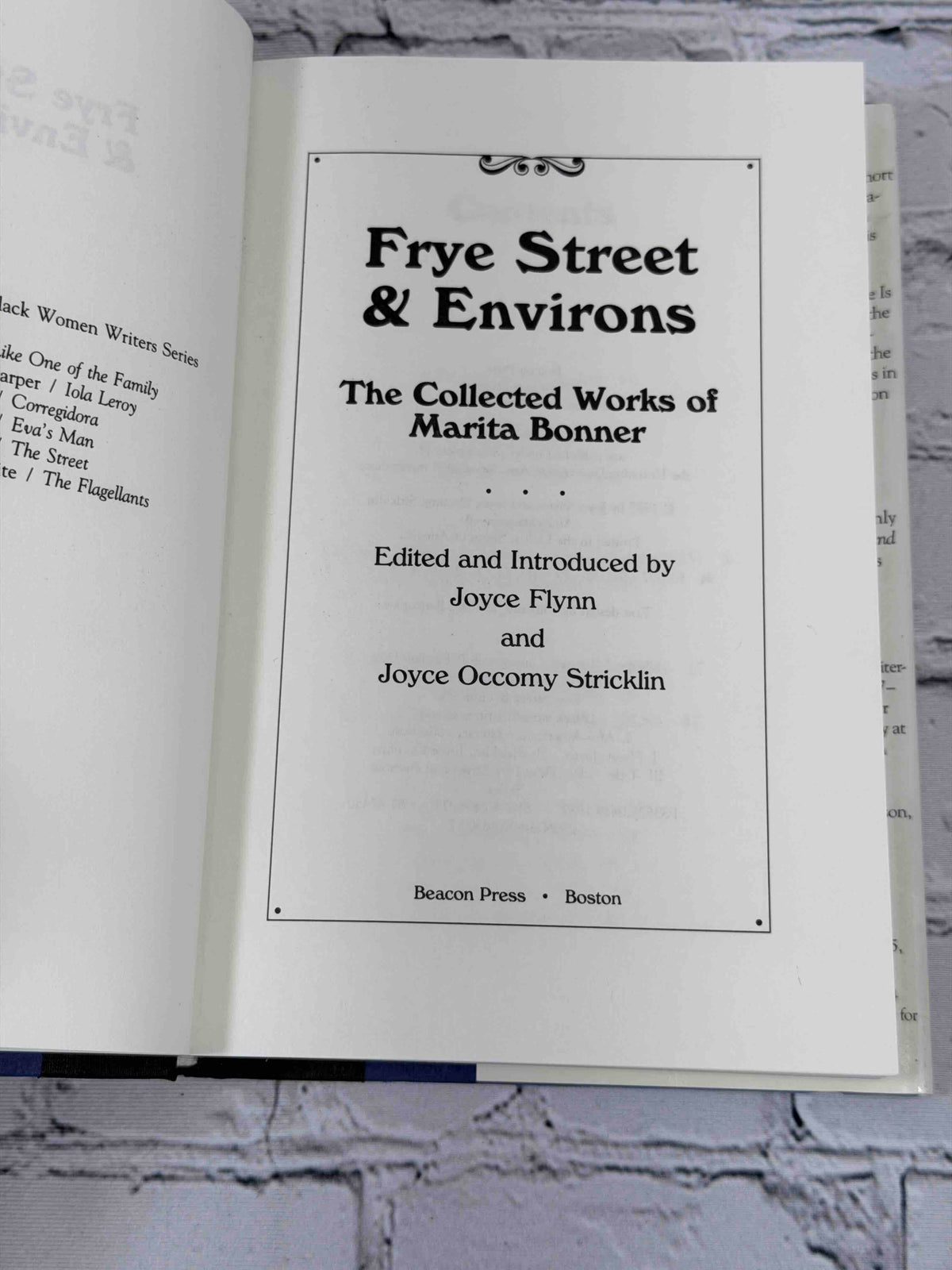 Frye Street & Environs: The Collected Works of Marita Bonner, 1987 Beacon Press Hardcover - title page