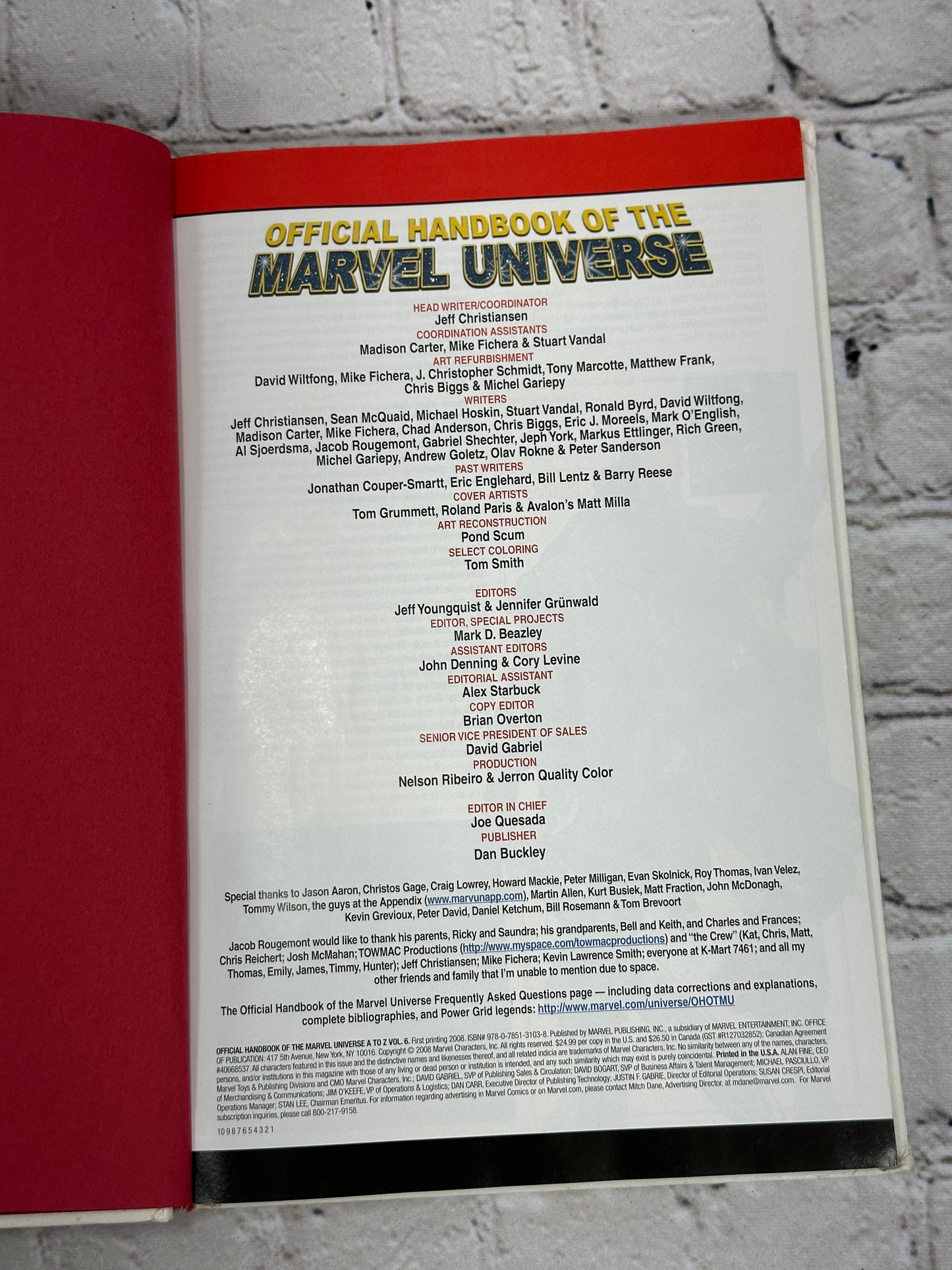 Official Handbook of the Marvel Universe A-Z Volume 6 [2008 · 1st Print]