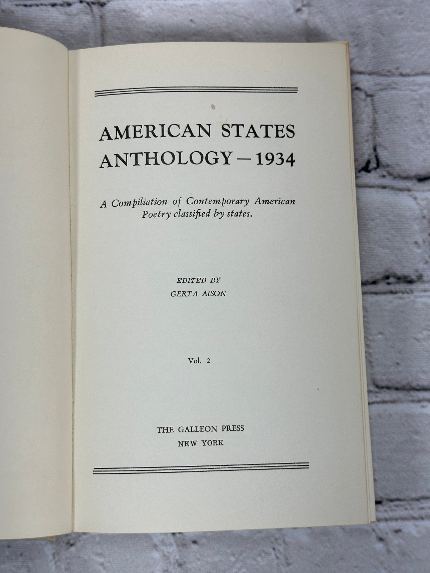 American States Anthology 1934 Vol I & II By Gerta Aison [2 Volume Set · 1935]