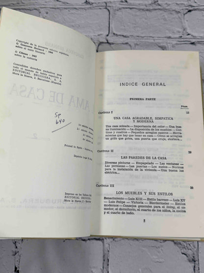 El Ama de Casa by Genoveva Bernard, 1967 Editorial Bruguera Hardcover - copyright page and table of contents