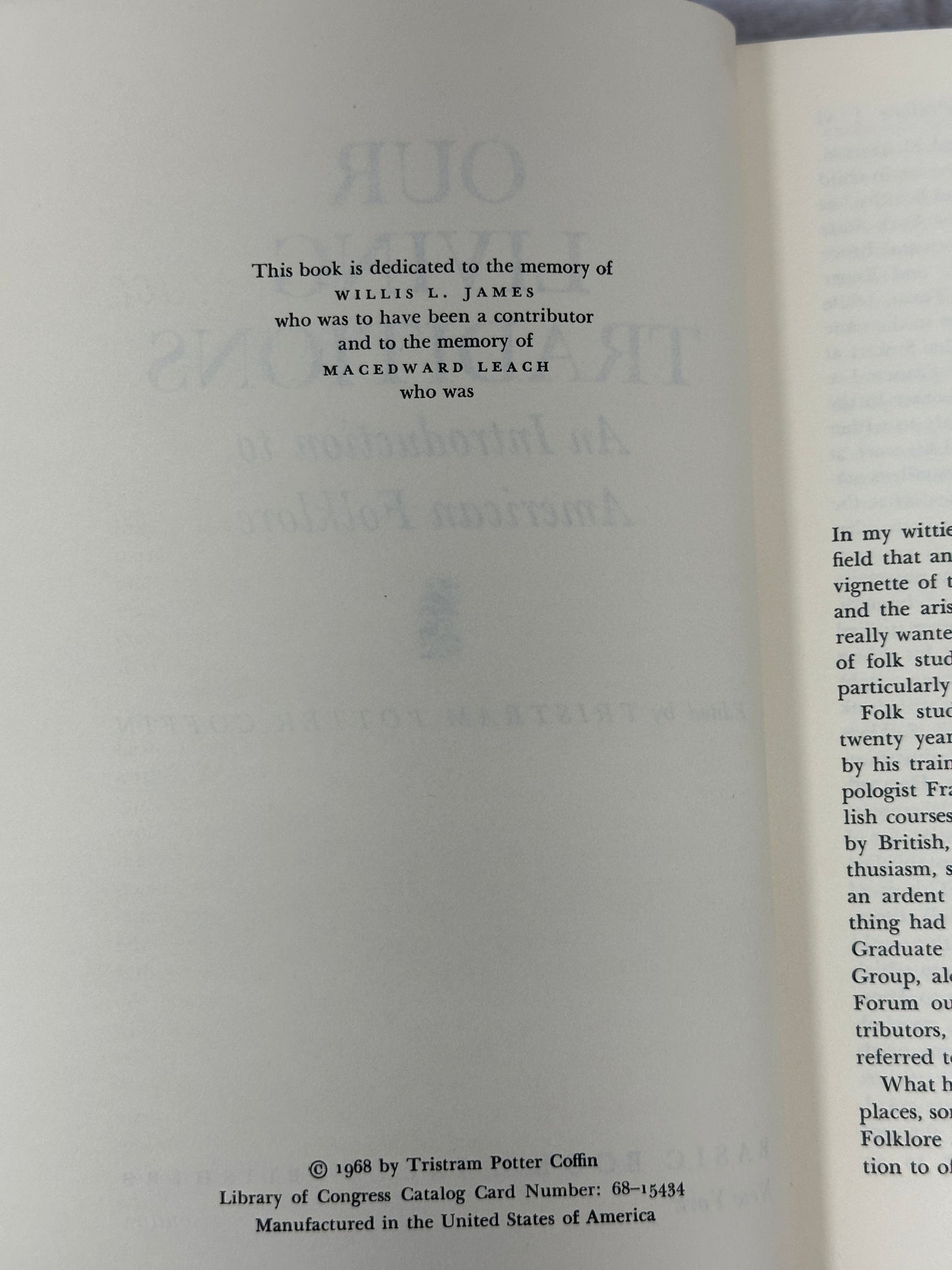 Our Living Traditions American Folklore Edited By Tristram Potter Coffin [1968]