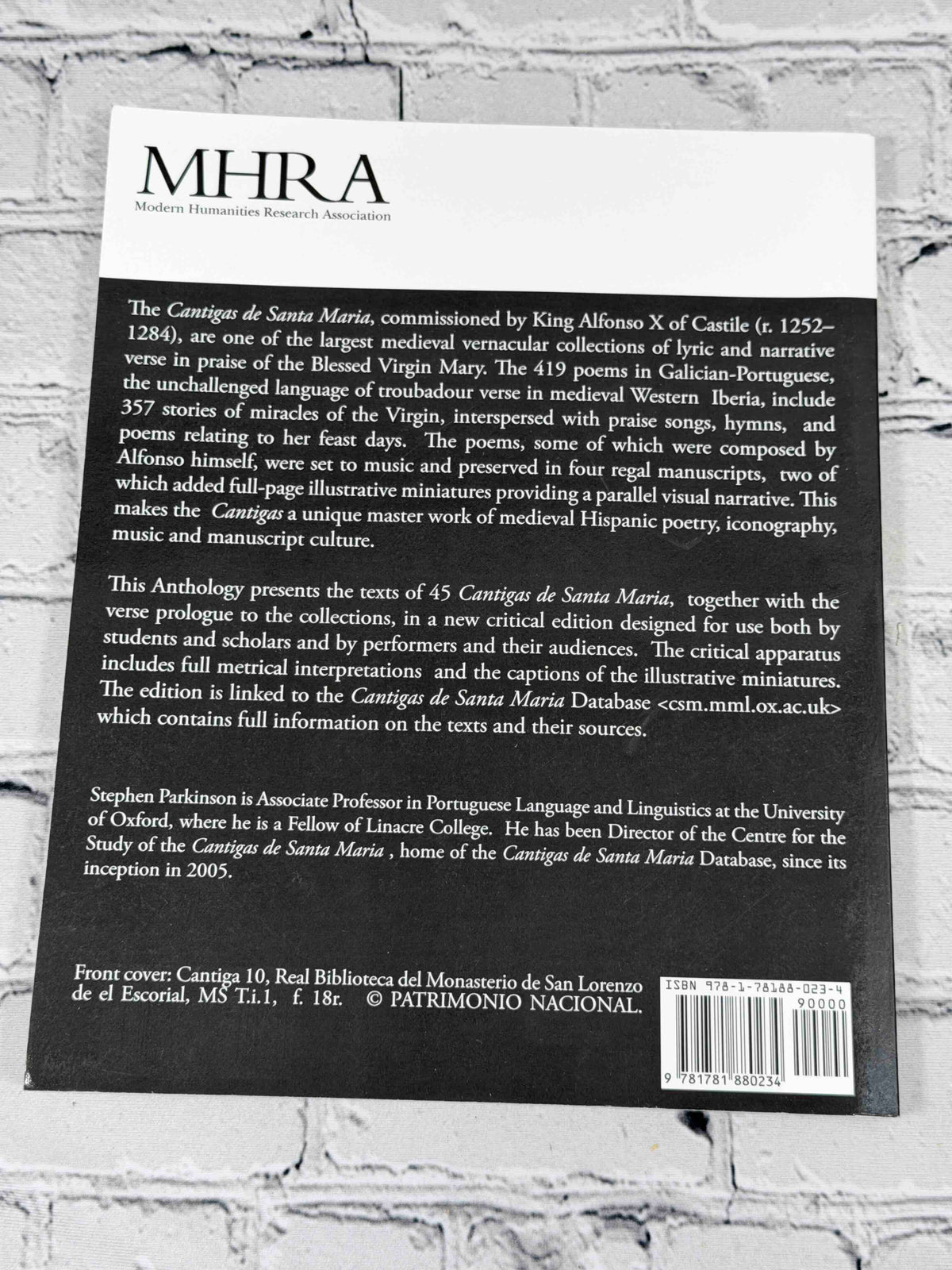 Alfonso X, the Learned: Cantigas de Santa Maria, An Anthology by Stephen Parkinson, 2015 MHRA Trade Paperback - back cover