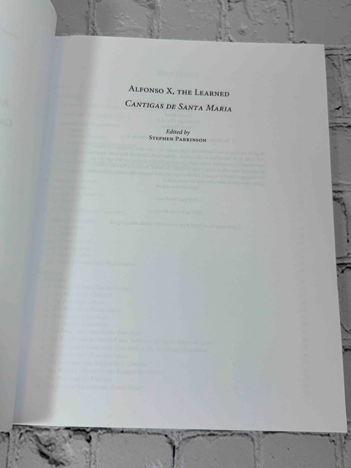Alfonso X, the Learned: Cantigas de Santa Maria, An Anthology by Stephen Parkinson, 2015 MHRA Trade Paperback - title page
