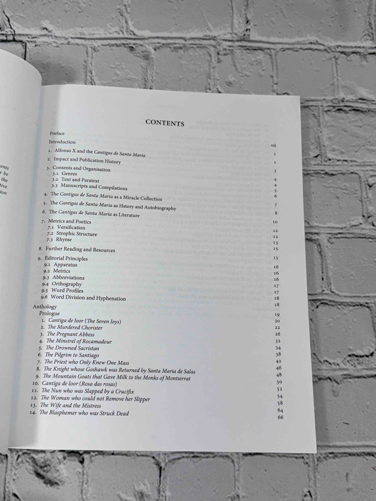 Alfonso X, the Learned: Cantigas de Santa Maria, An Anthology by Stephen Parkinson, 2015 MHRA Trade Paperback - contents