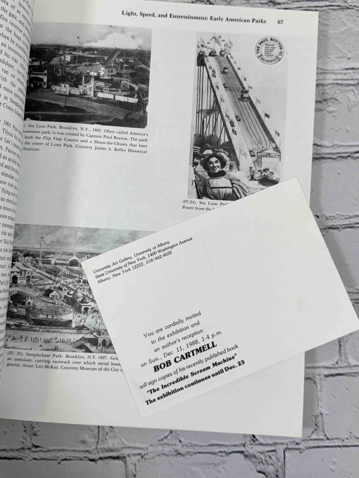 The Incredible Scream Machine: A History of the Roller Coaster by Robert Cartmell, 1987 Amusement Park Books Paperback - laid-in invitation card, back