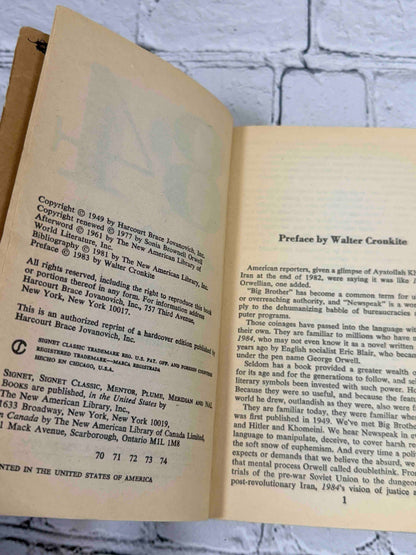 1984 by George Orwell, 1983 Signet Classic Mass Market Paperback - copyright page and Cronkite preface